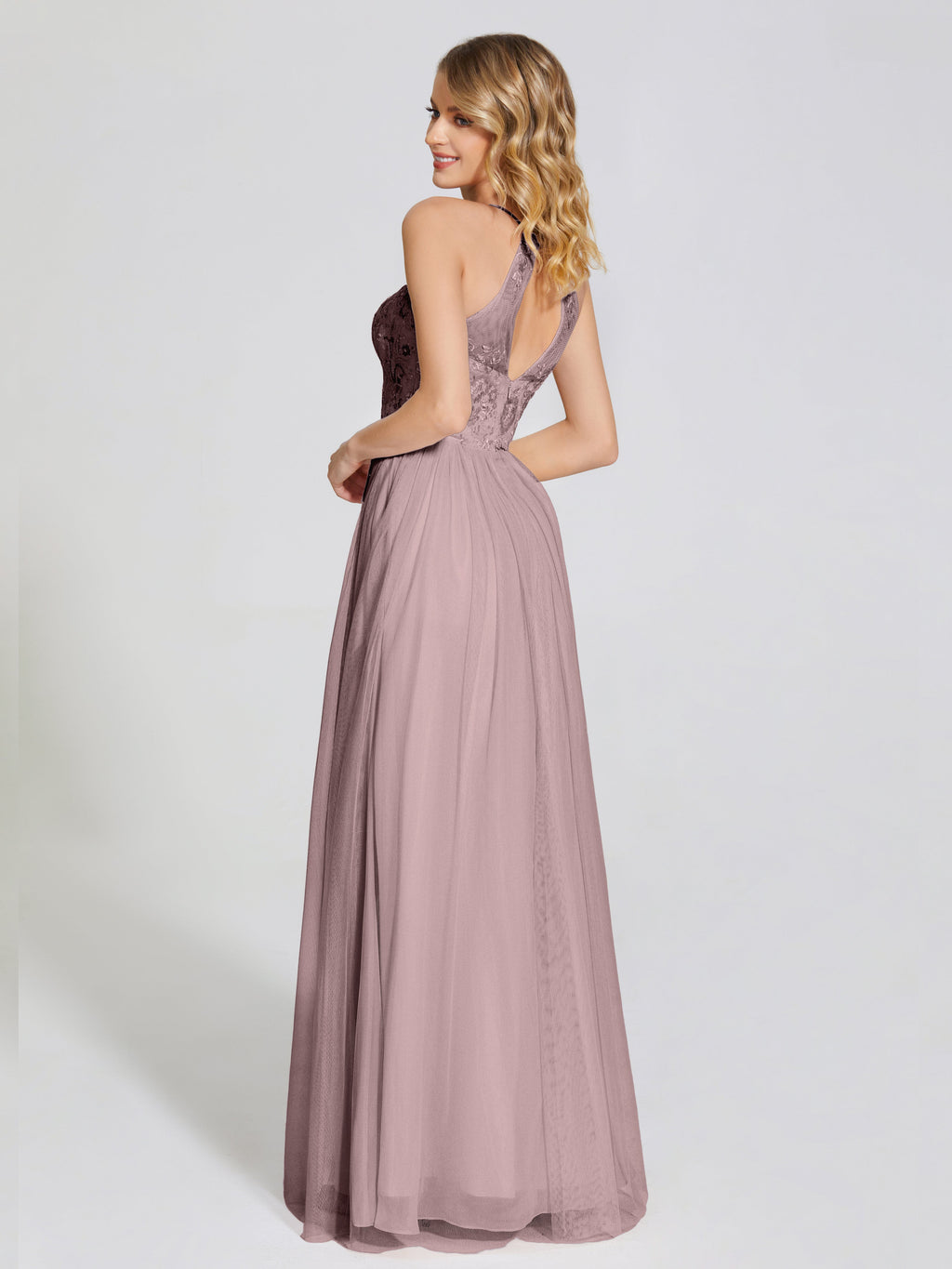 Destiny Lace Halter Tulle Bridesmaid Dress