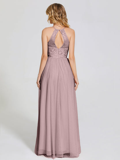 Destiny Lace Halter Tulle Bridesmaid Dress
