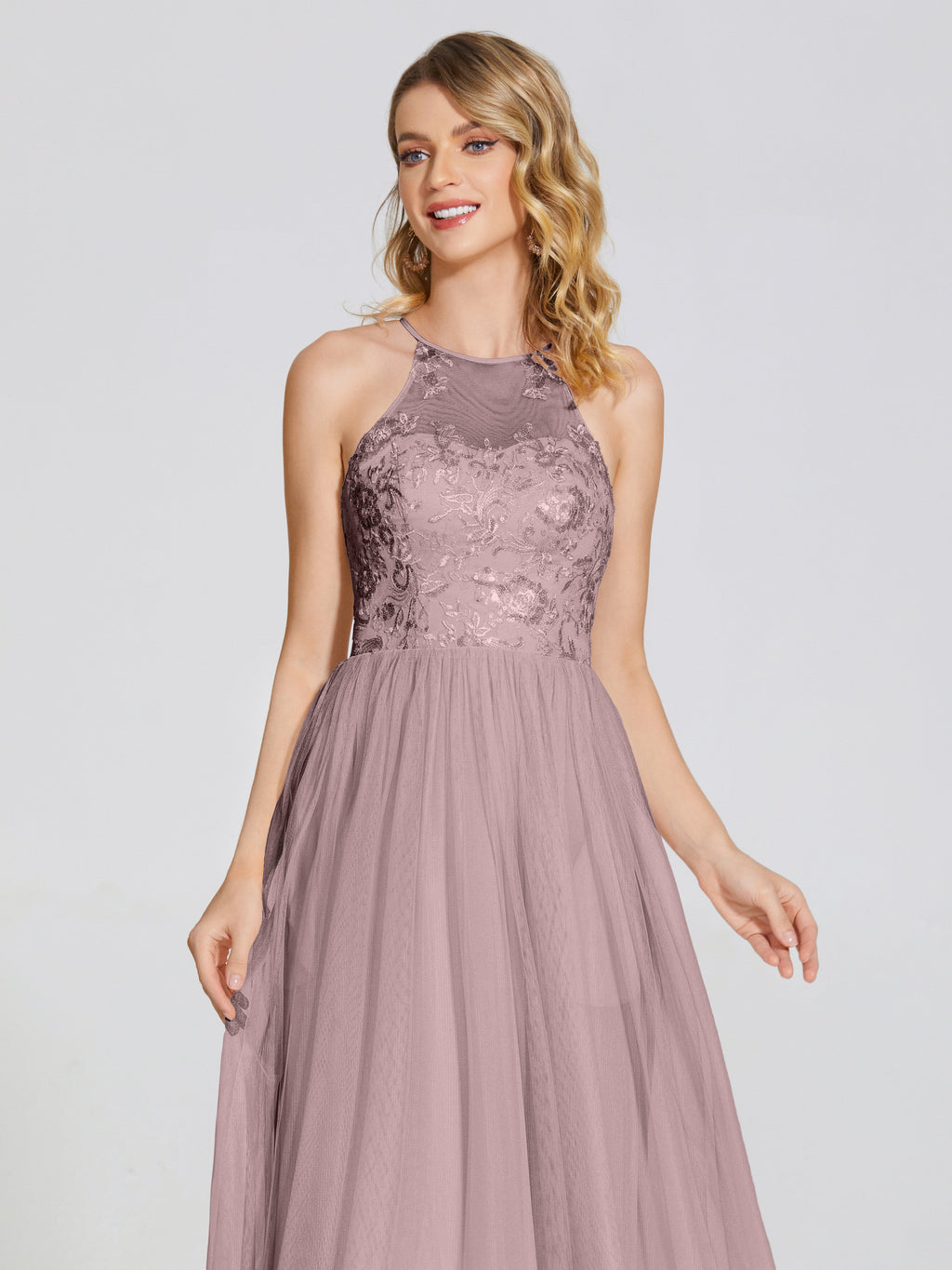 Destiny Lace Halter Tulle Bridesmaid Dress