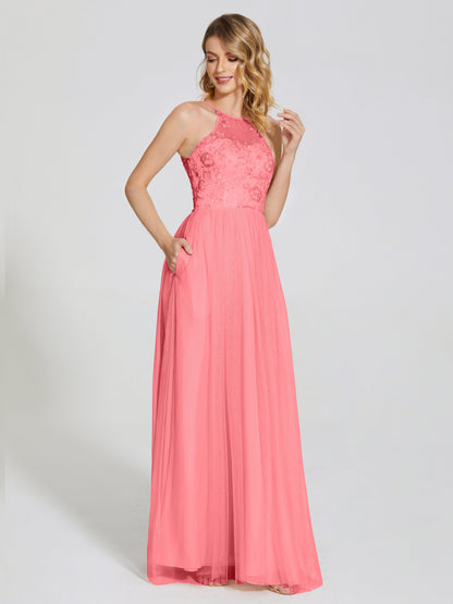 Destiny Lace Halter Tulle Bridesmaid Dress