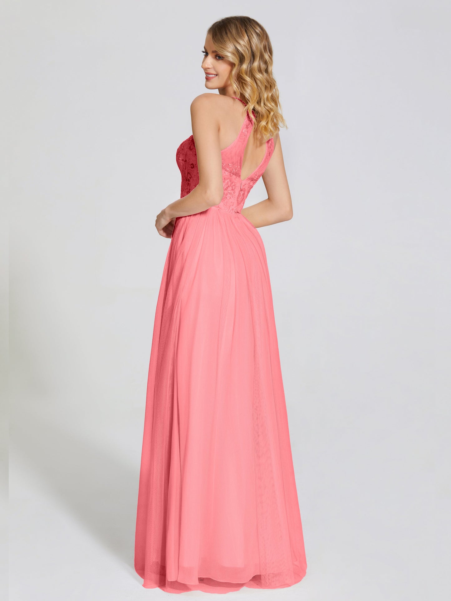 Destiny Lace Halter Tulle Bridesmaid Dress