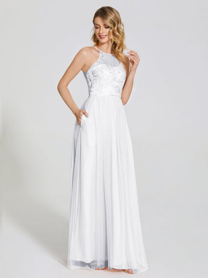 Destiny Lace Halter Tulle Bridesmaid Dress