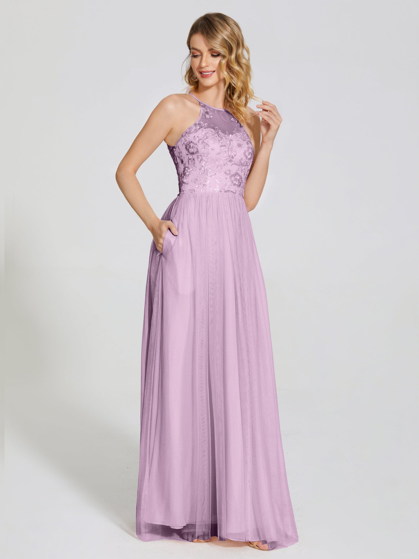 Destiny Lace Halter Tulle Bridesmaid Dress