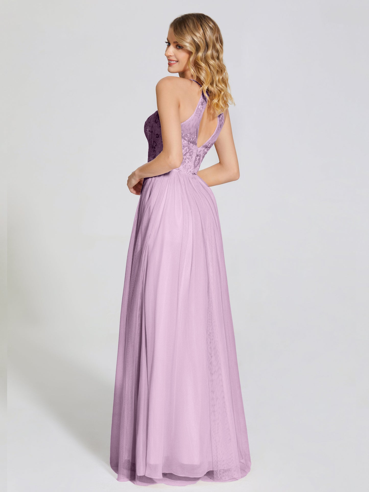 Destiny Lace Halter Tulle Bridesmaid Dress