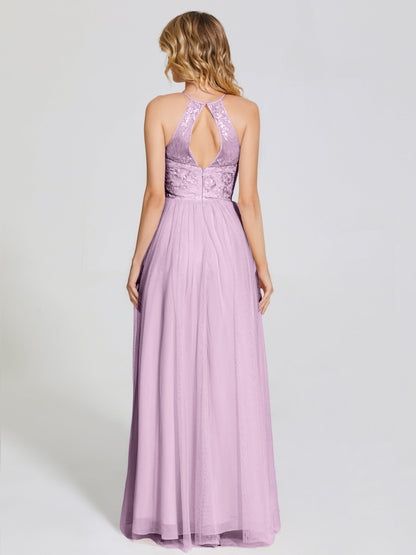 Destiny Lace Halter Tulle Bridesmaid Dress