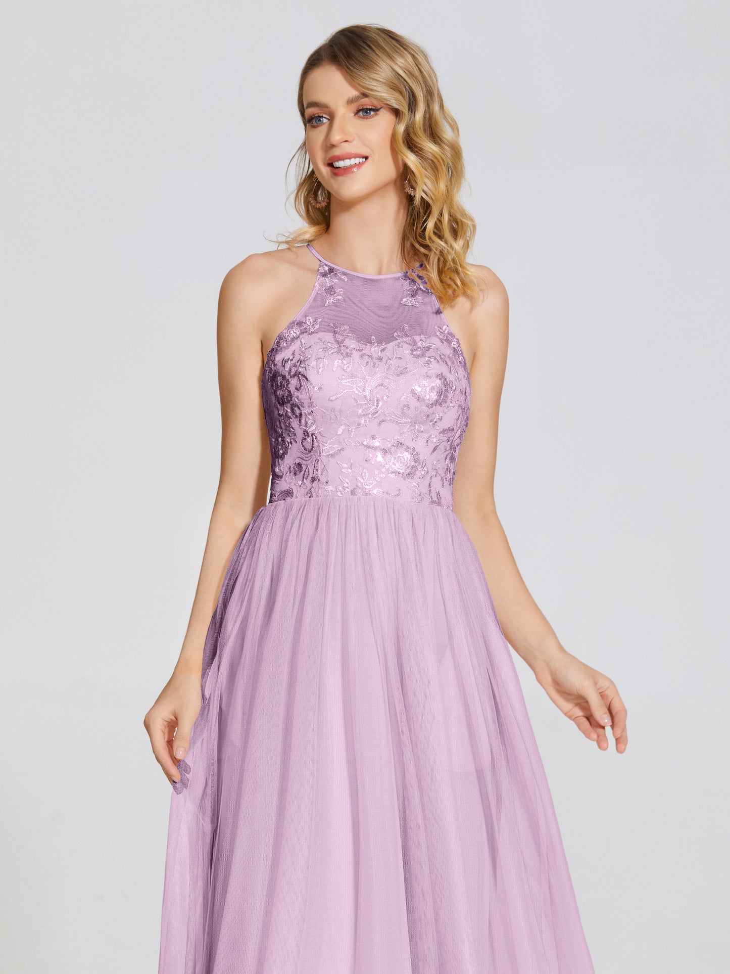 Destiny Lace Halter Tulle Bridesmaid Dress