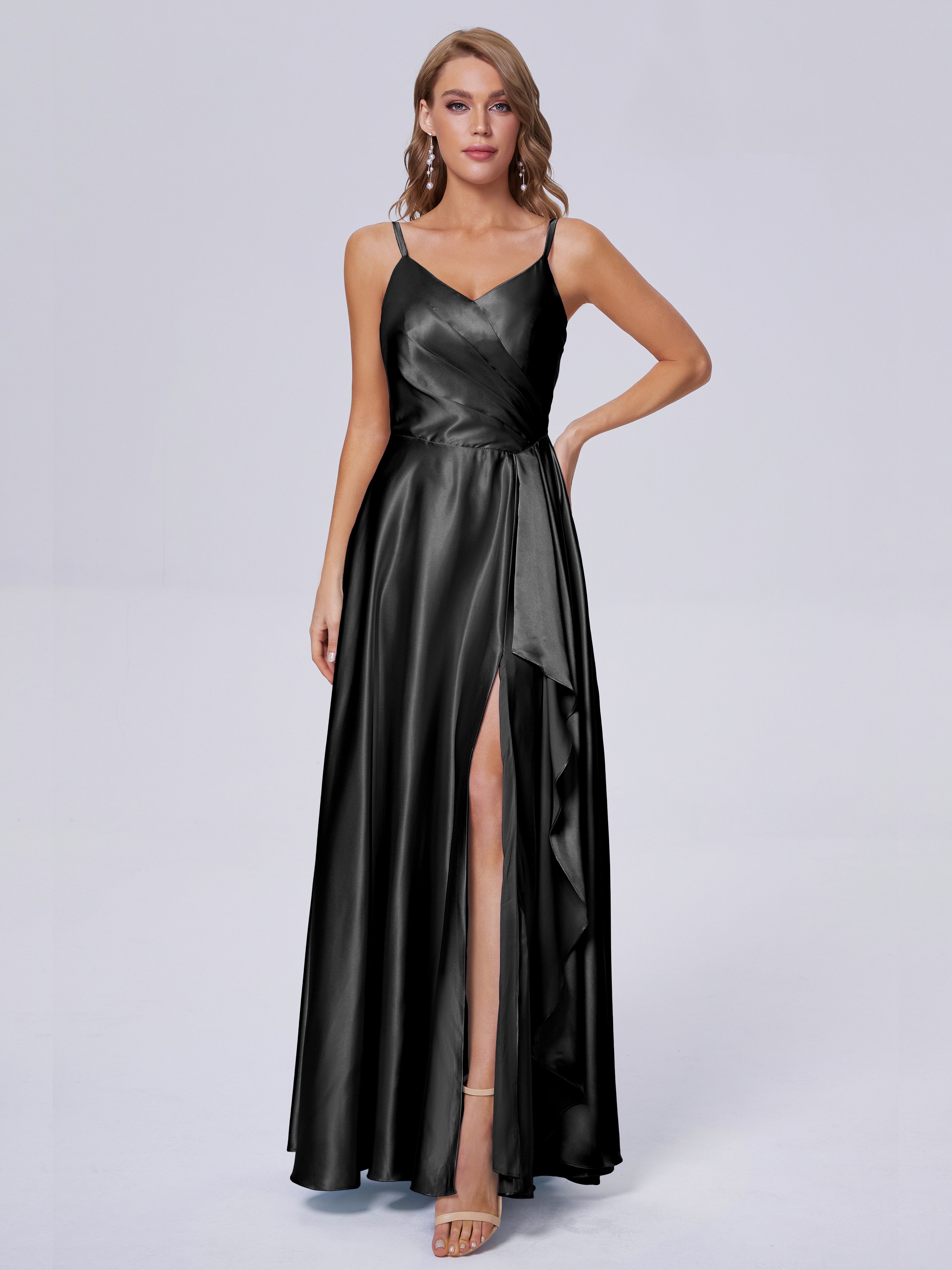 Lila Sexy Straps Soft Satin Long Bridesmaid Dresses