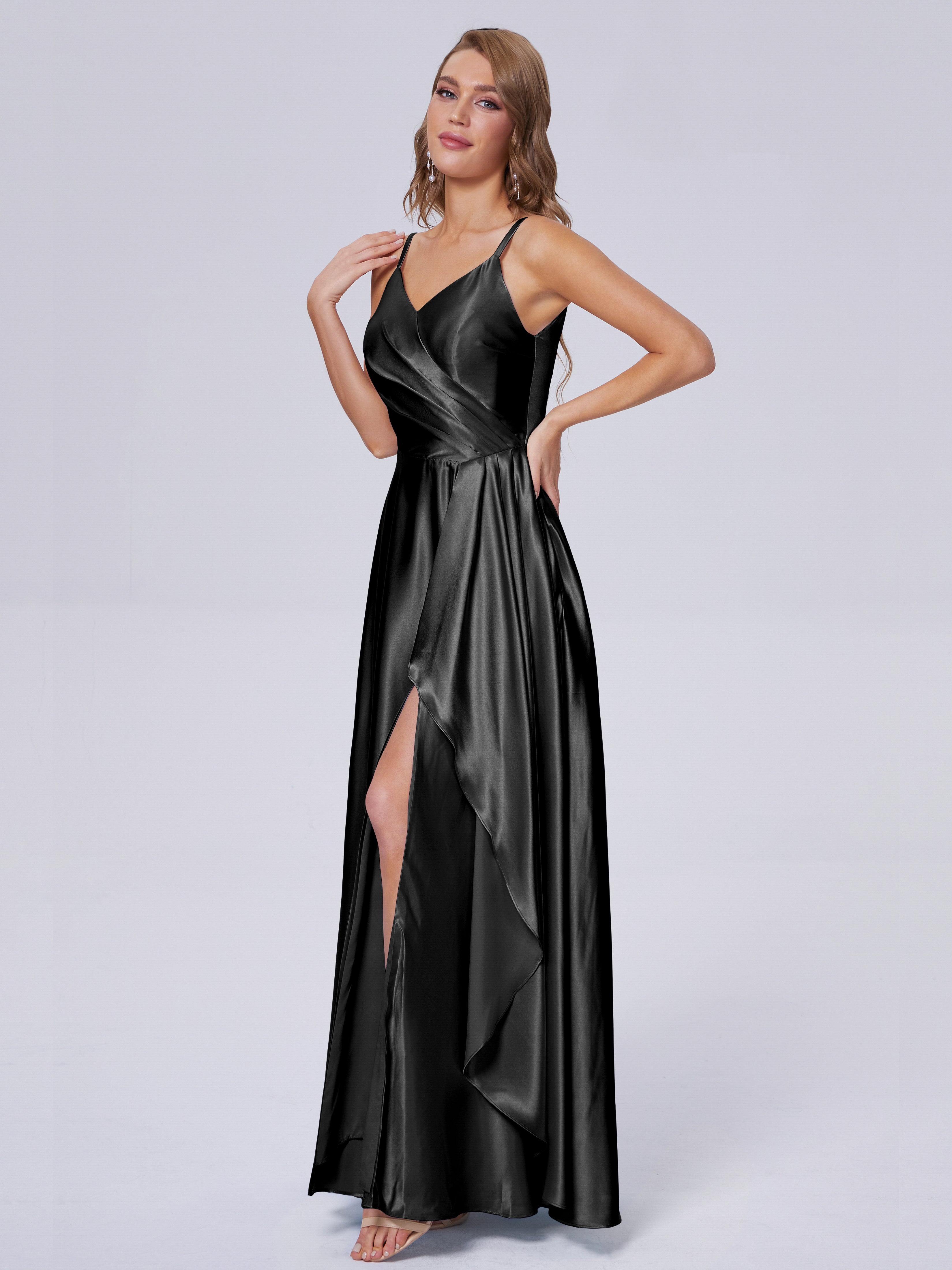 Lila Sexy Straps Soft Satin Long Bridesmaid Dresses