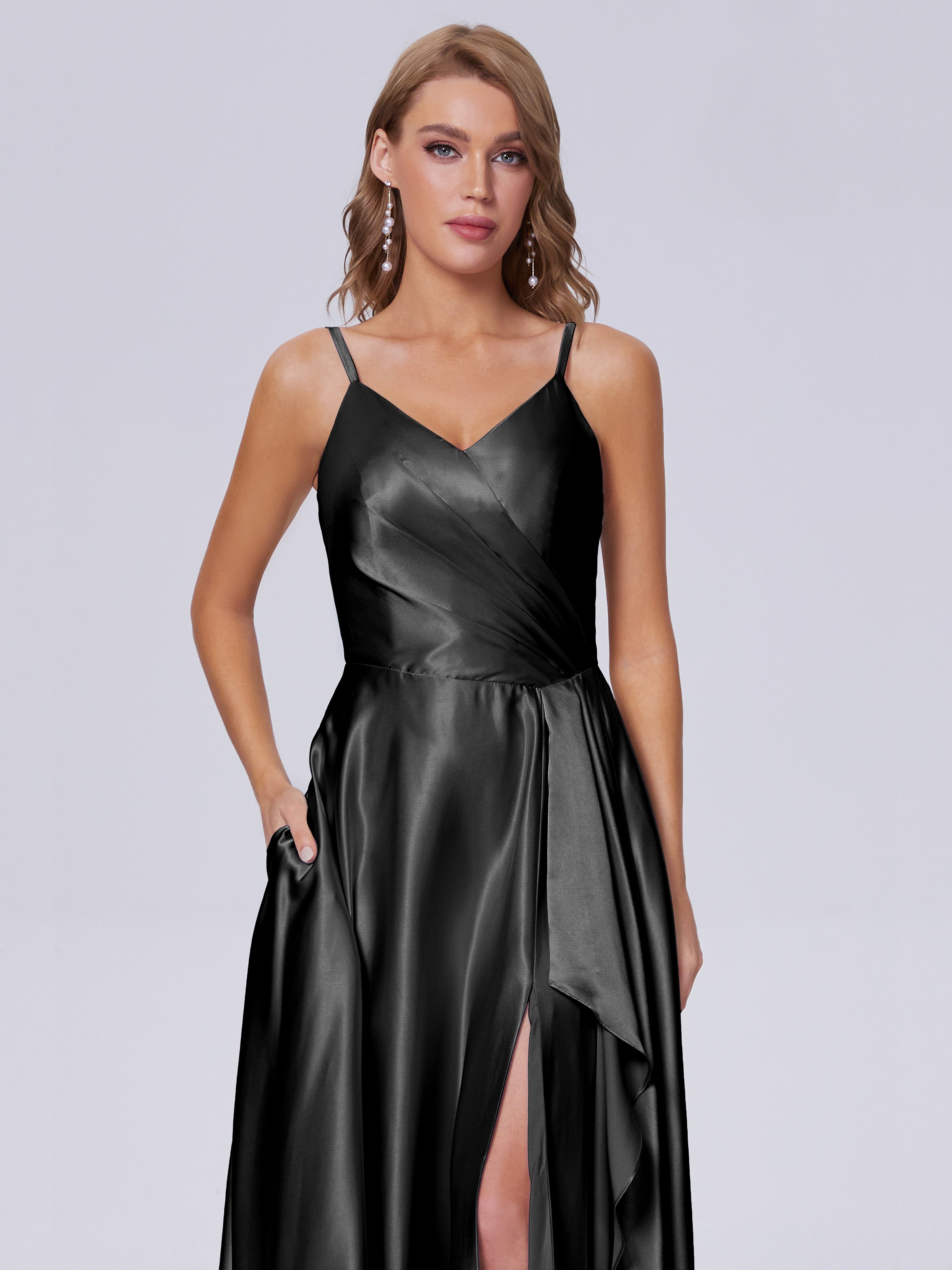 Lila Sexy Straps Soft Satin Long Bridesmaid Dresses