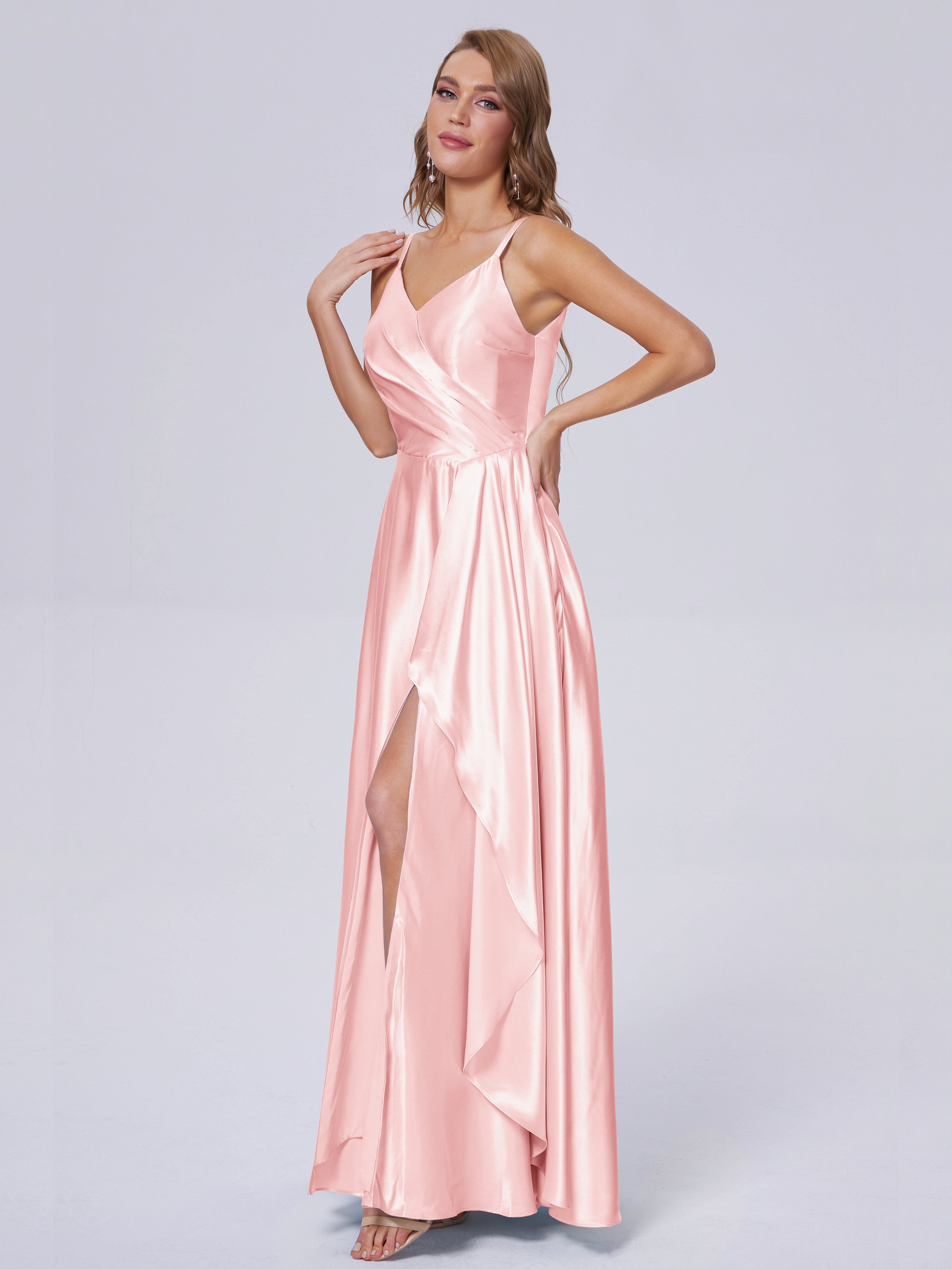 Lila Sexy Straps Soft Satin Long Bridesmaid Dresses