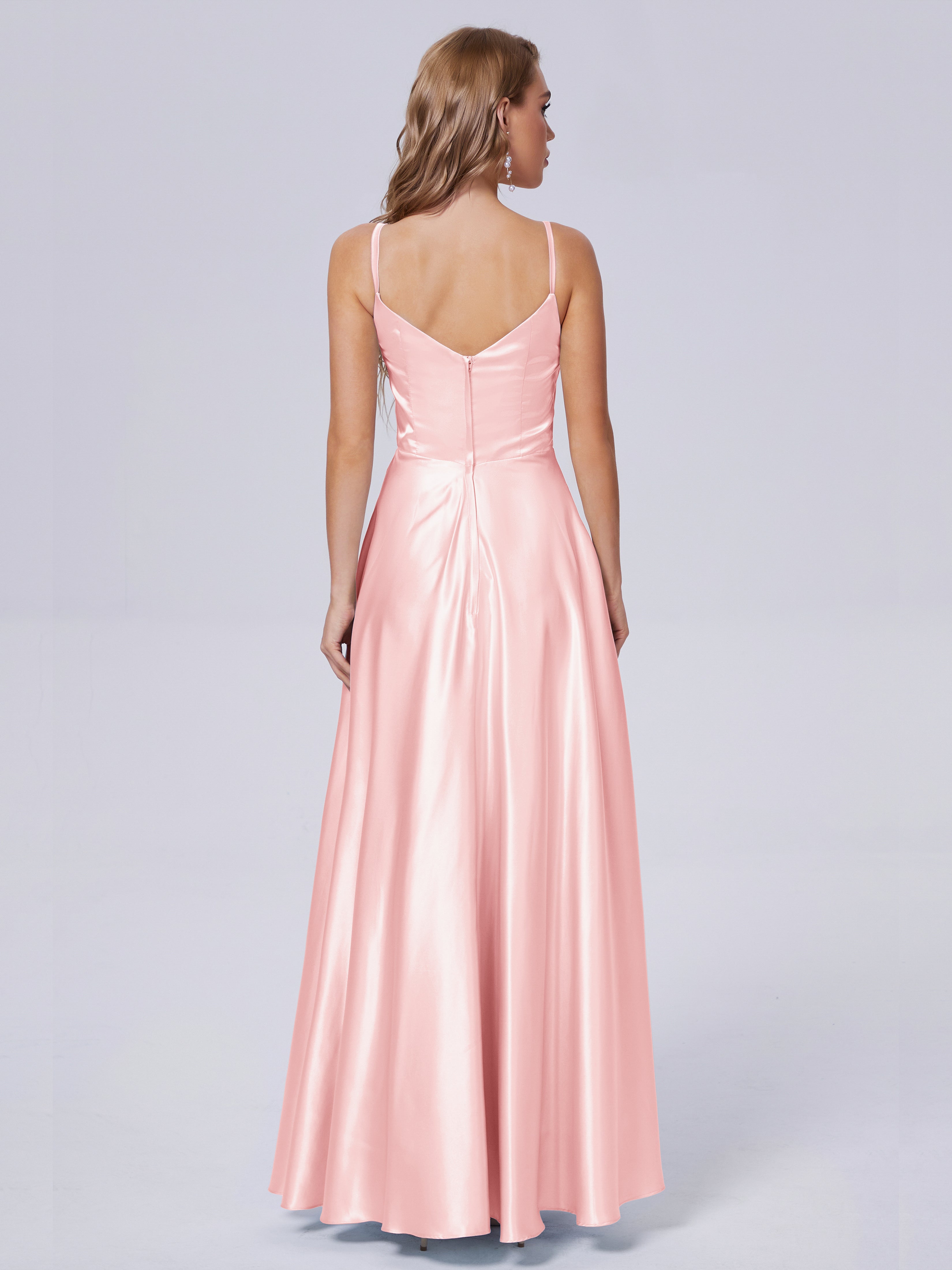 Lila Sexy Straps Soft Satin Long Bridesmaid Dresses