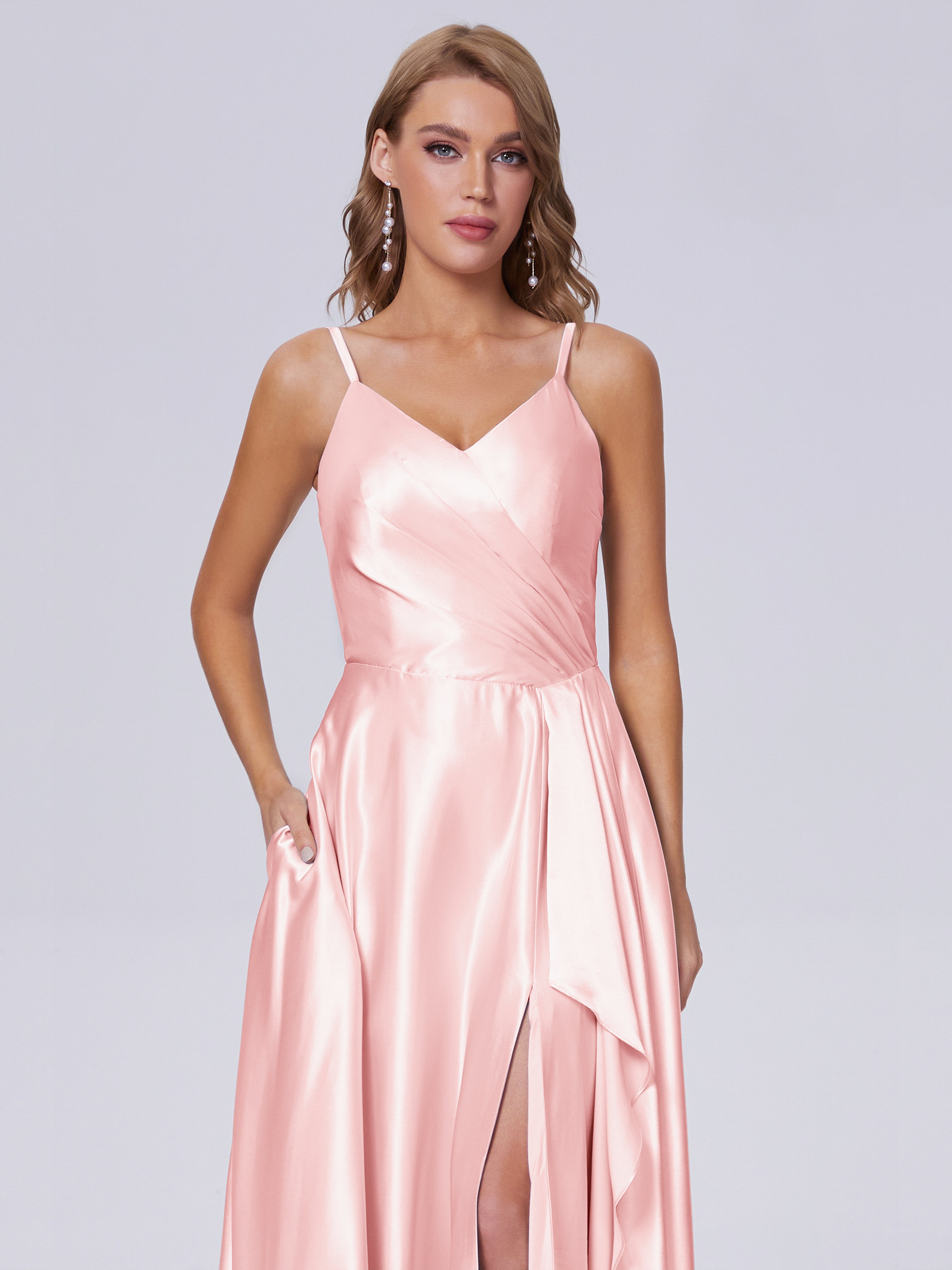Lila Sexy Straps Soft Satin Long Bridesmaid Dresses