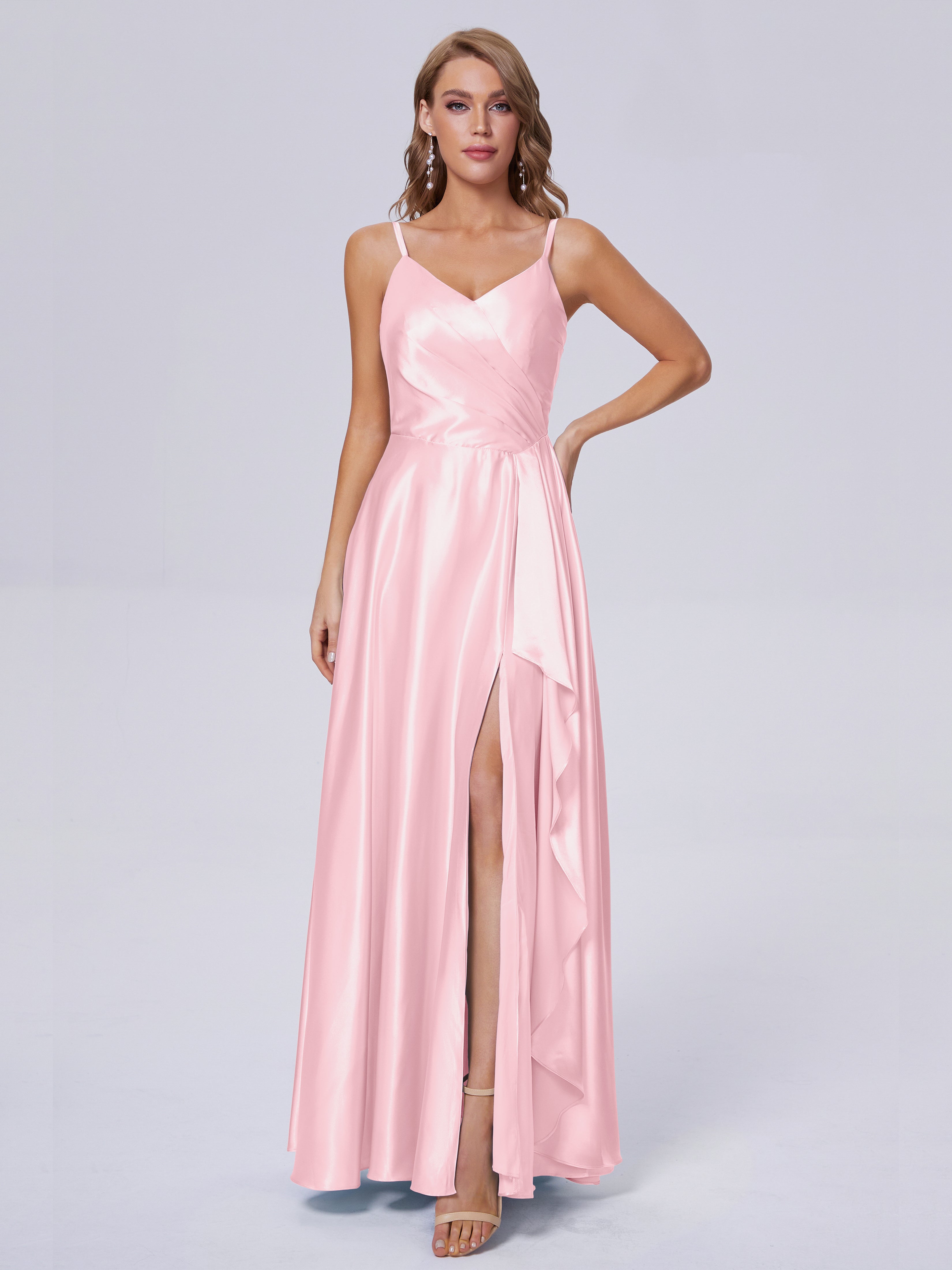 Lila Sexy Straps Soft Satin Long Bridesmaid Dresses