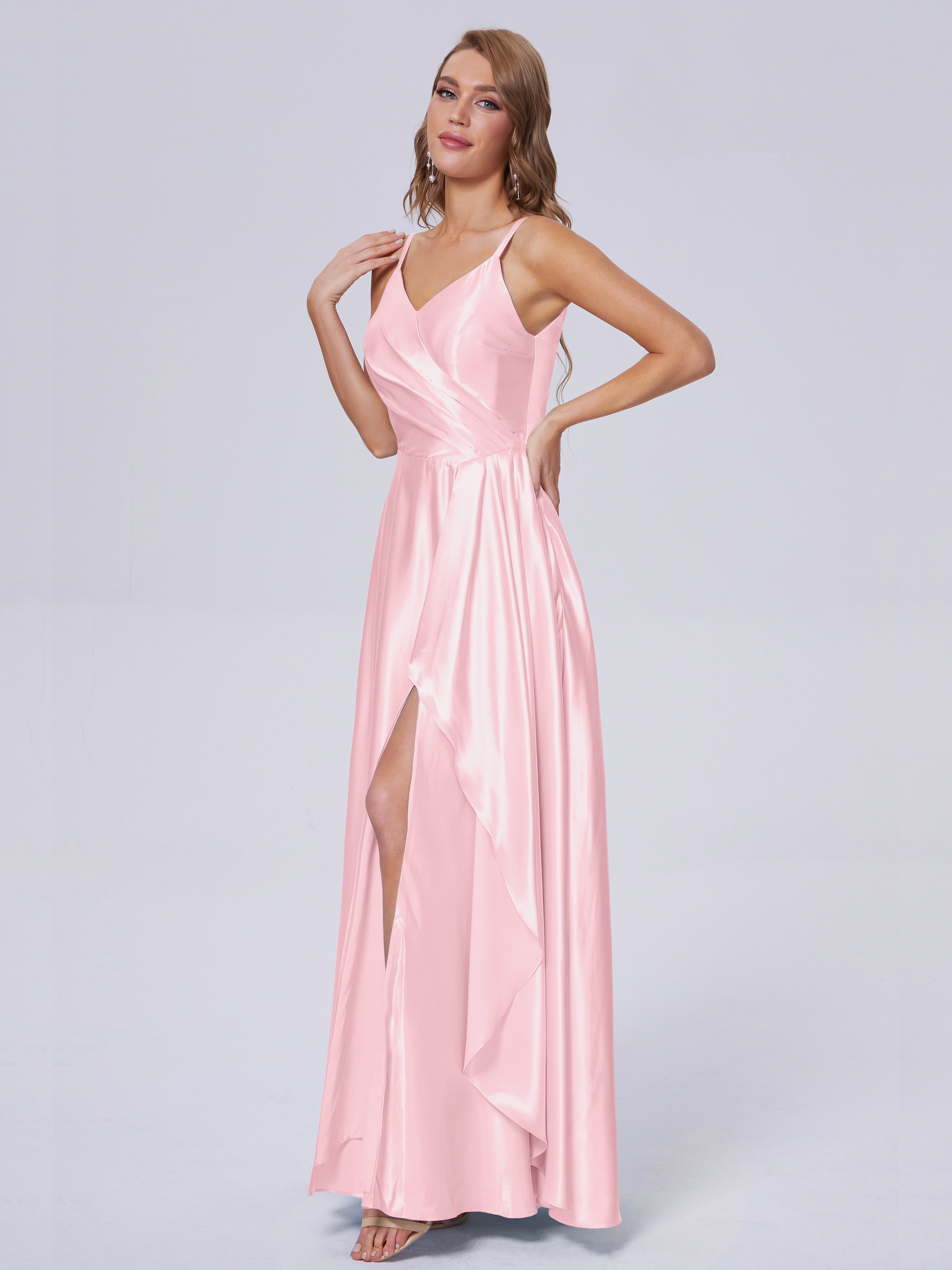 Lila Sexy Straps Soft Satin Long Bridesmaid Dresses