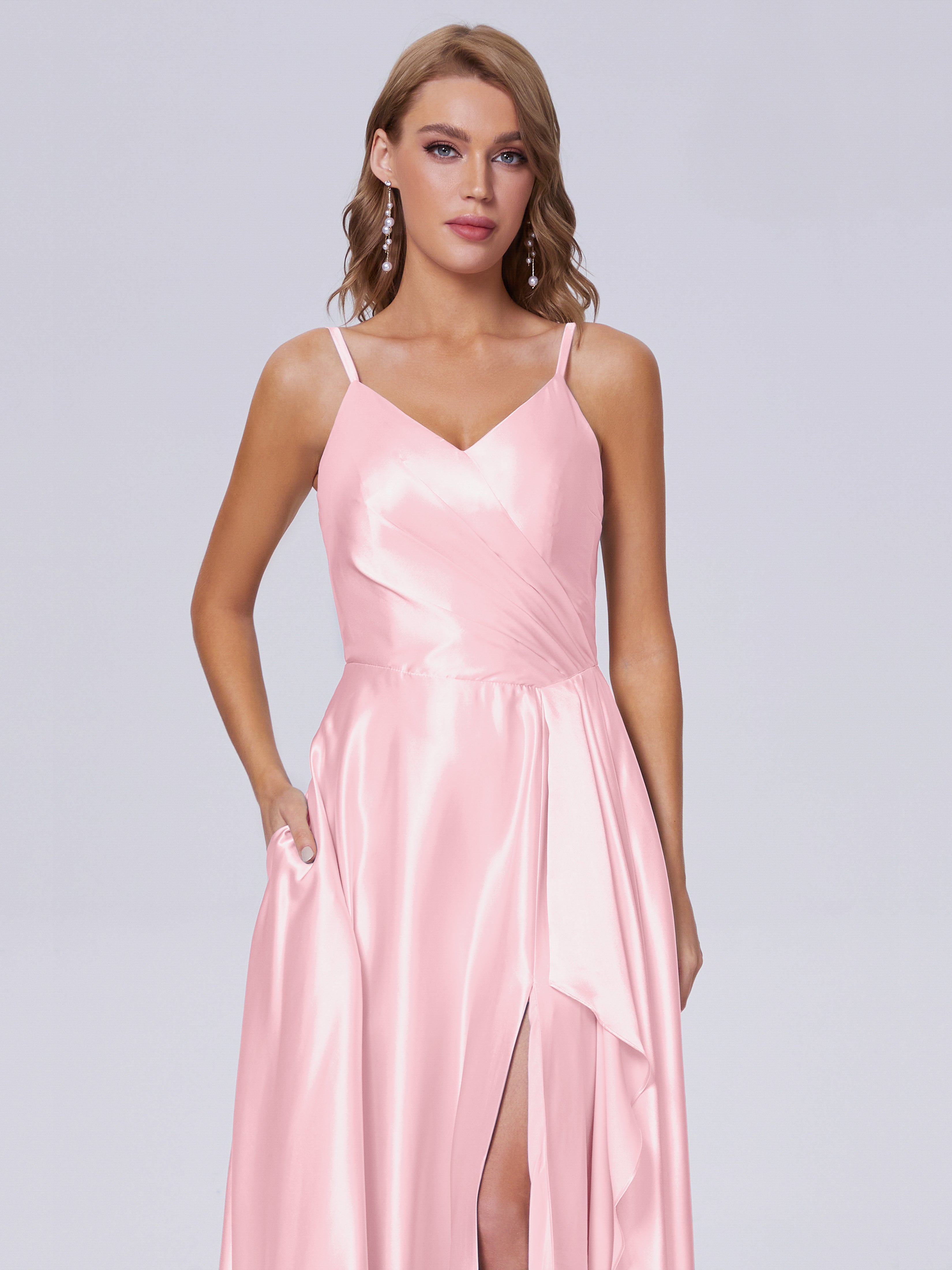 Lila Sexy Straps Soft Satin Long Bridesmaid Dresses