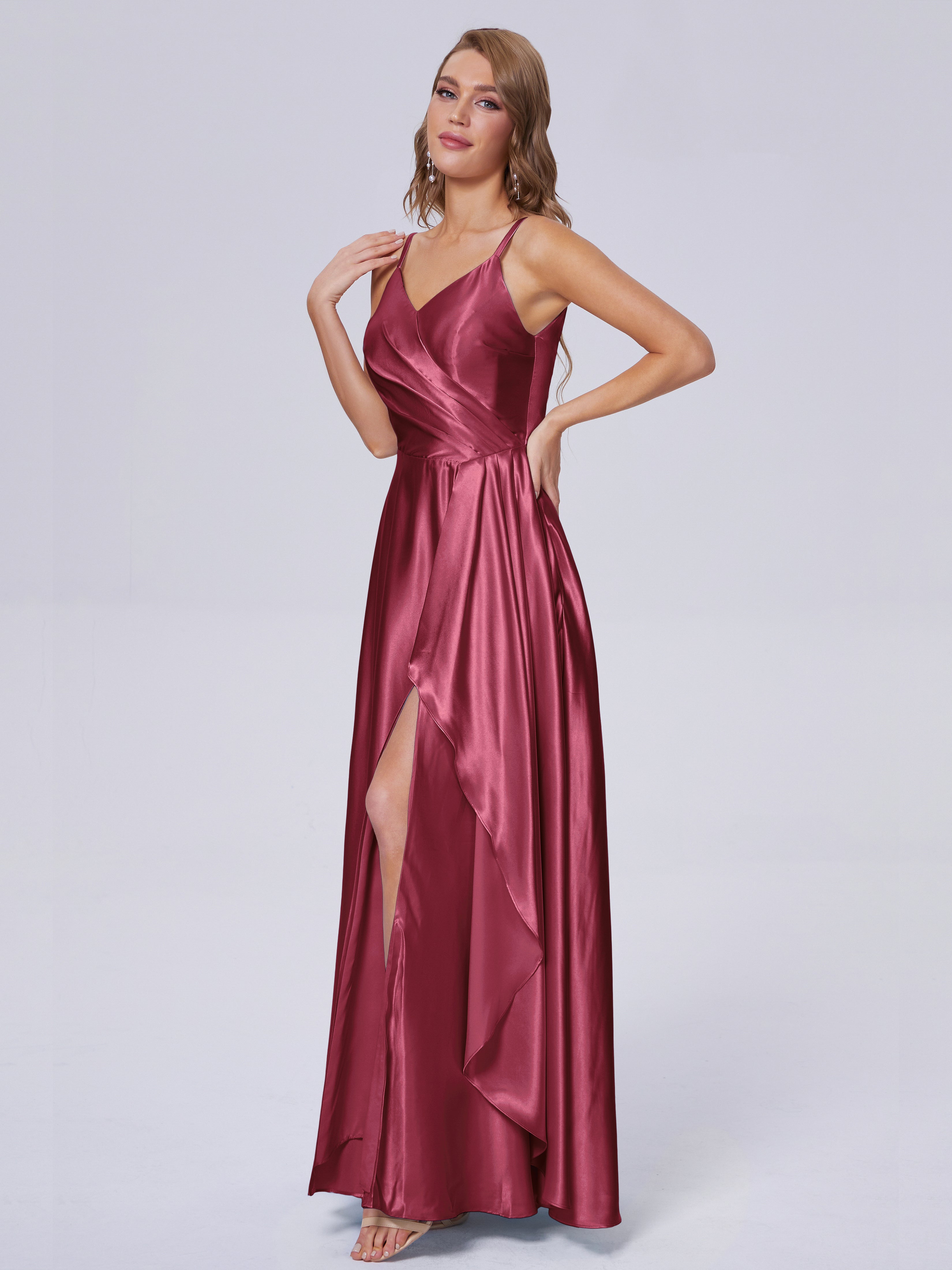 Lila Sexy Straps Soft Satin Long Bridesmaid Dresses