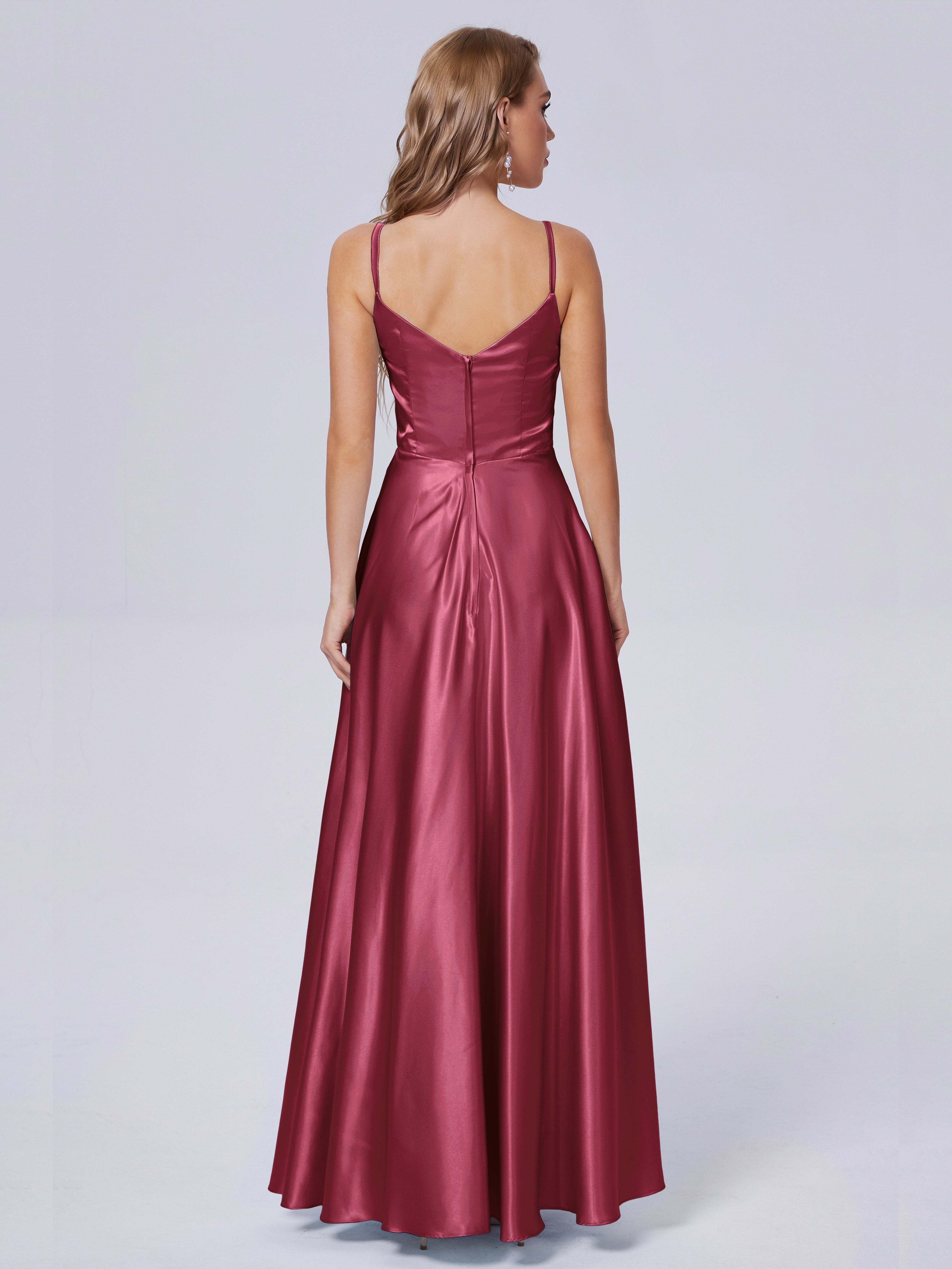 Lila Sexy Straps Soft Satin Long Bridesmaid Dresses