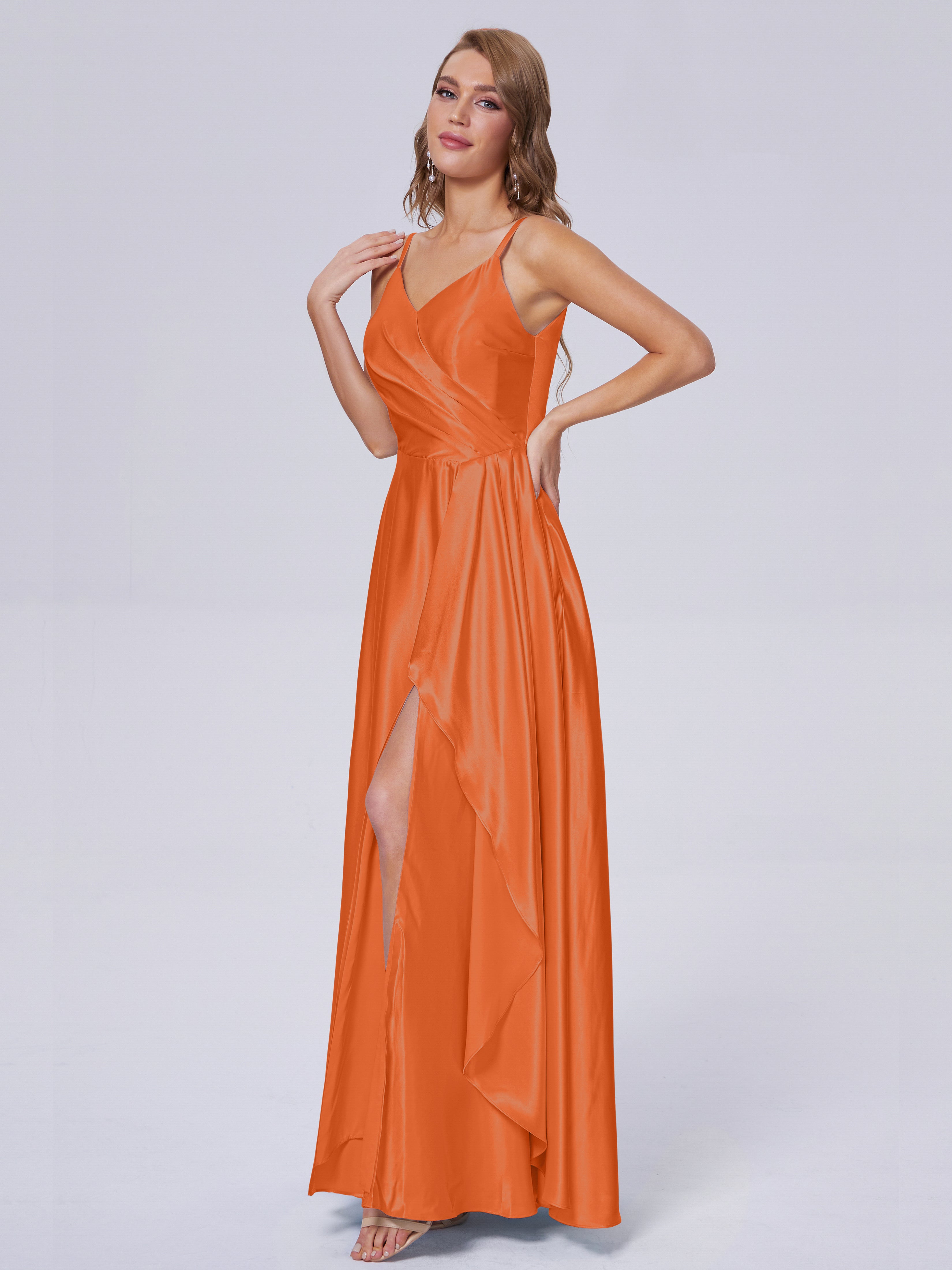 Lila Sexy Straps Soft Satin Long Bridesmaid Dresses