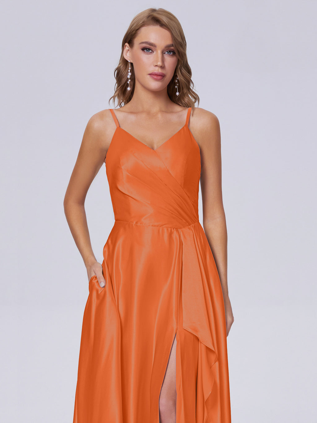 Lila Sexy Straps Soft Satin Long Bridesmaid Dresses