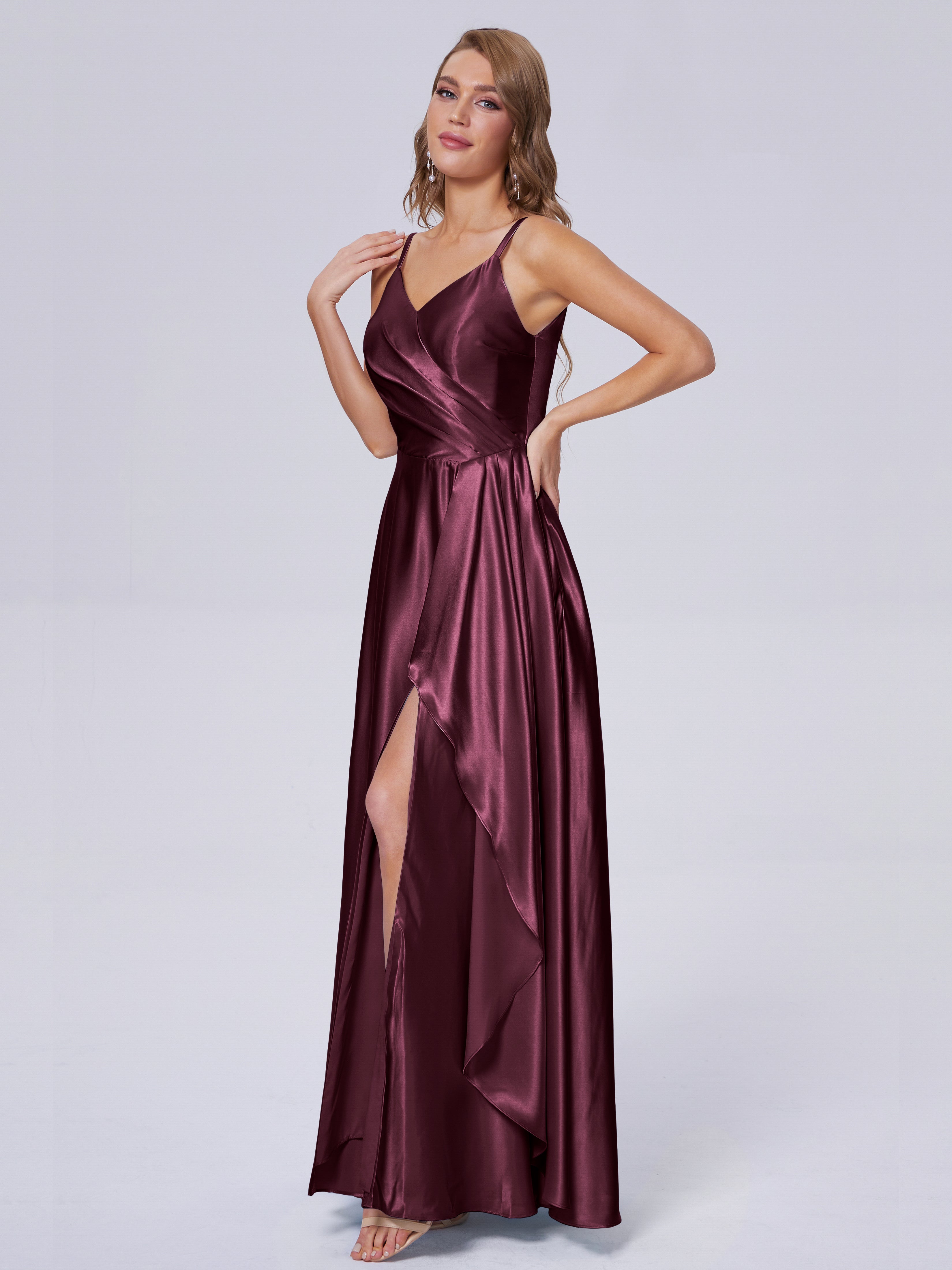 Lila Sexy Straps Soft Satin Long Bridesmaid Dresses