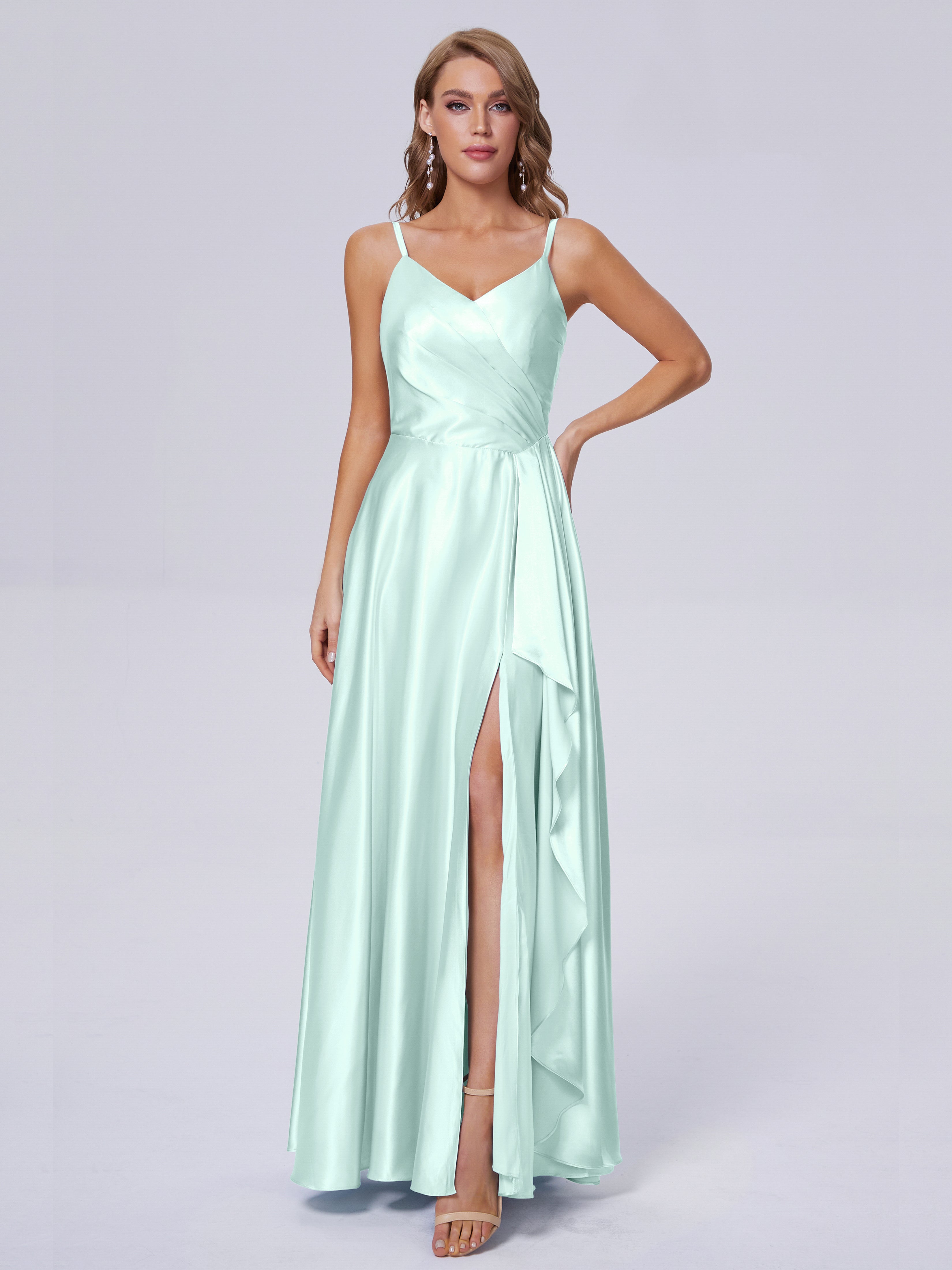Lila Sexy Straps Soft Satin Long Bridesmaid Dresses