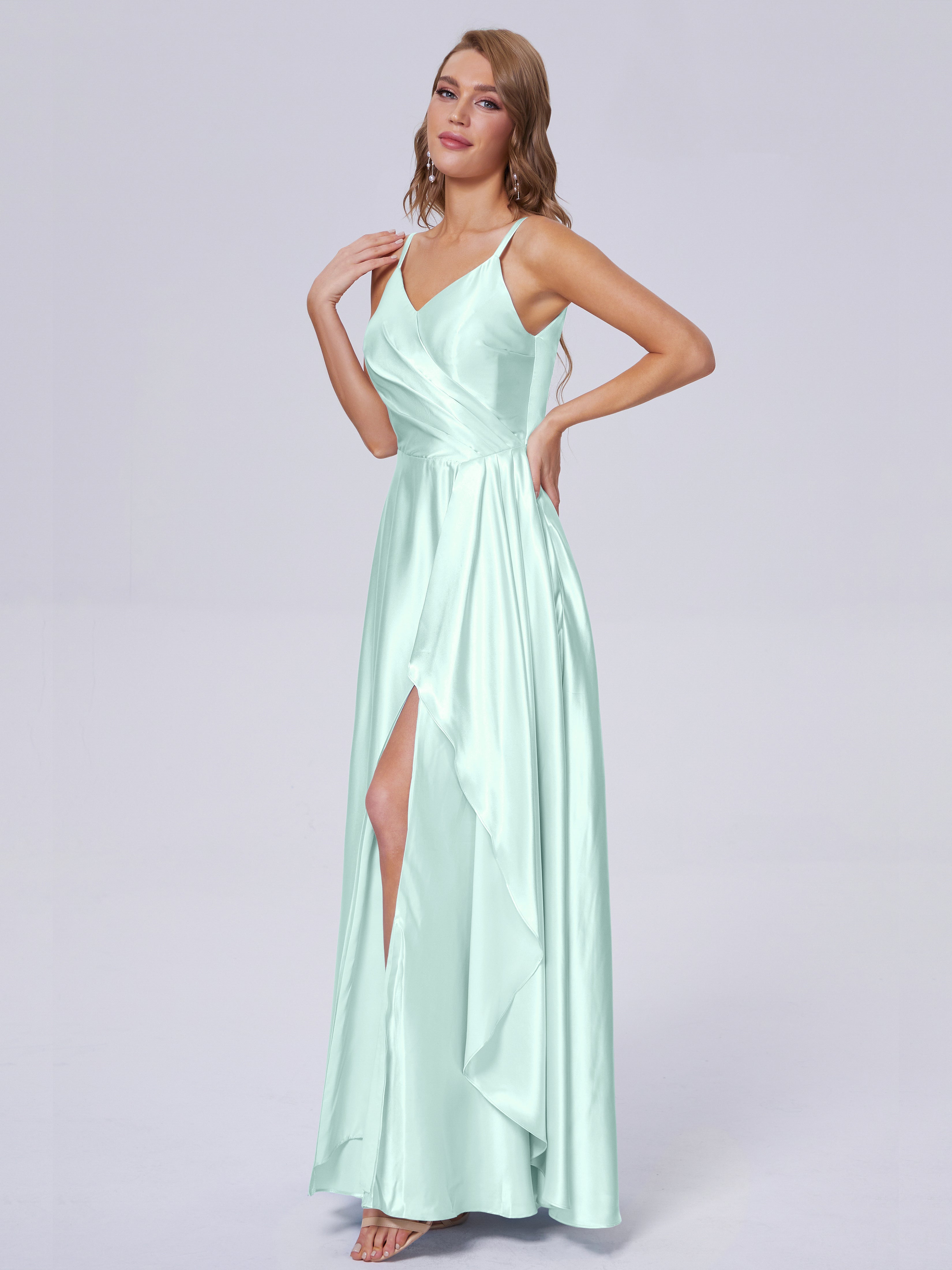 Lila Sexy Straps Soft Satin Long Bridesmaid Dresses
