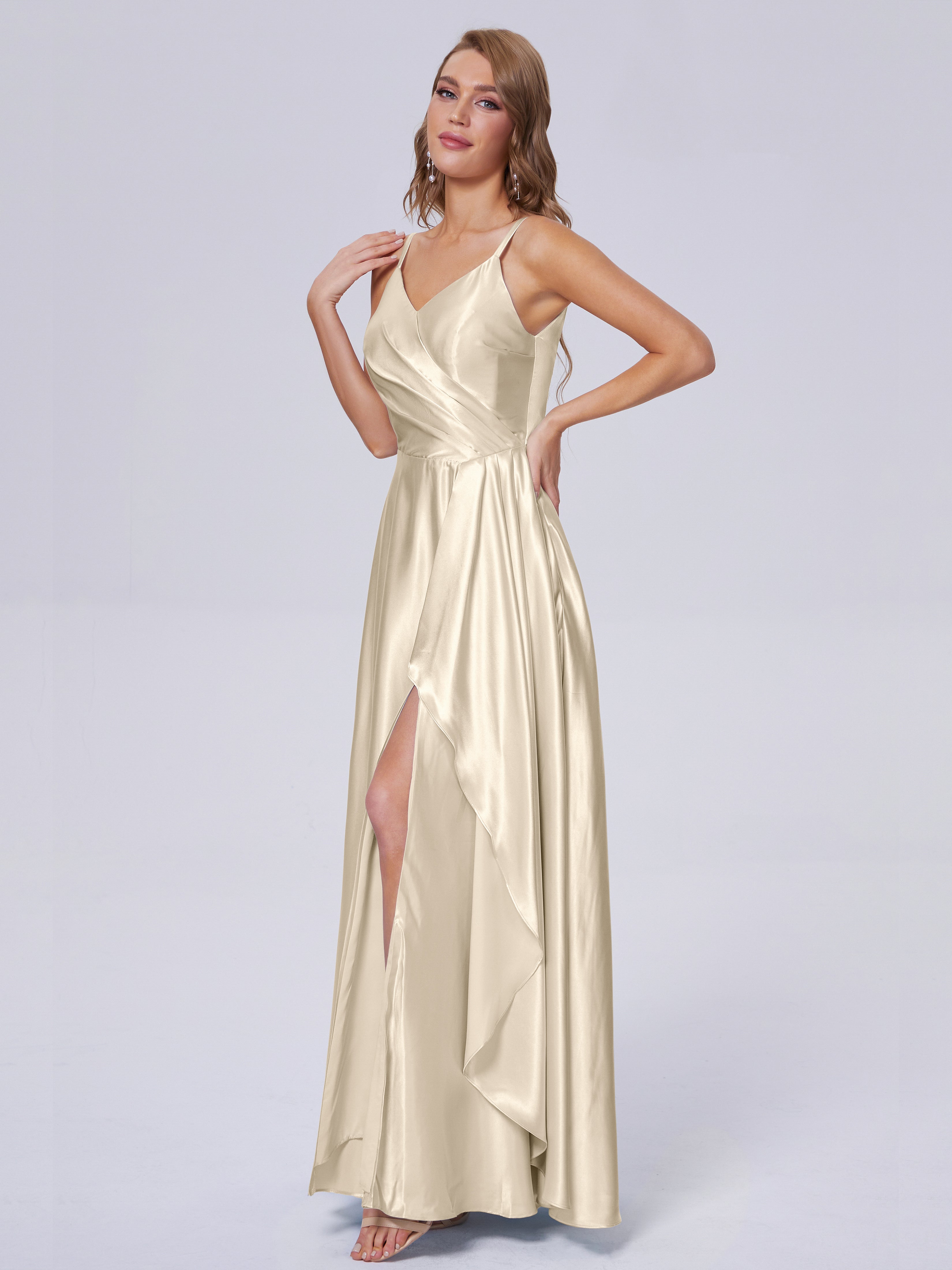 Lila Sexy Straps Soft Satin Long Bridesmaid Dresses