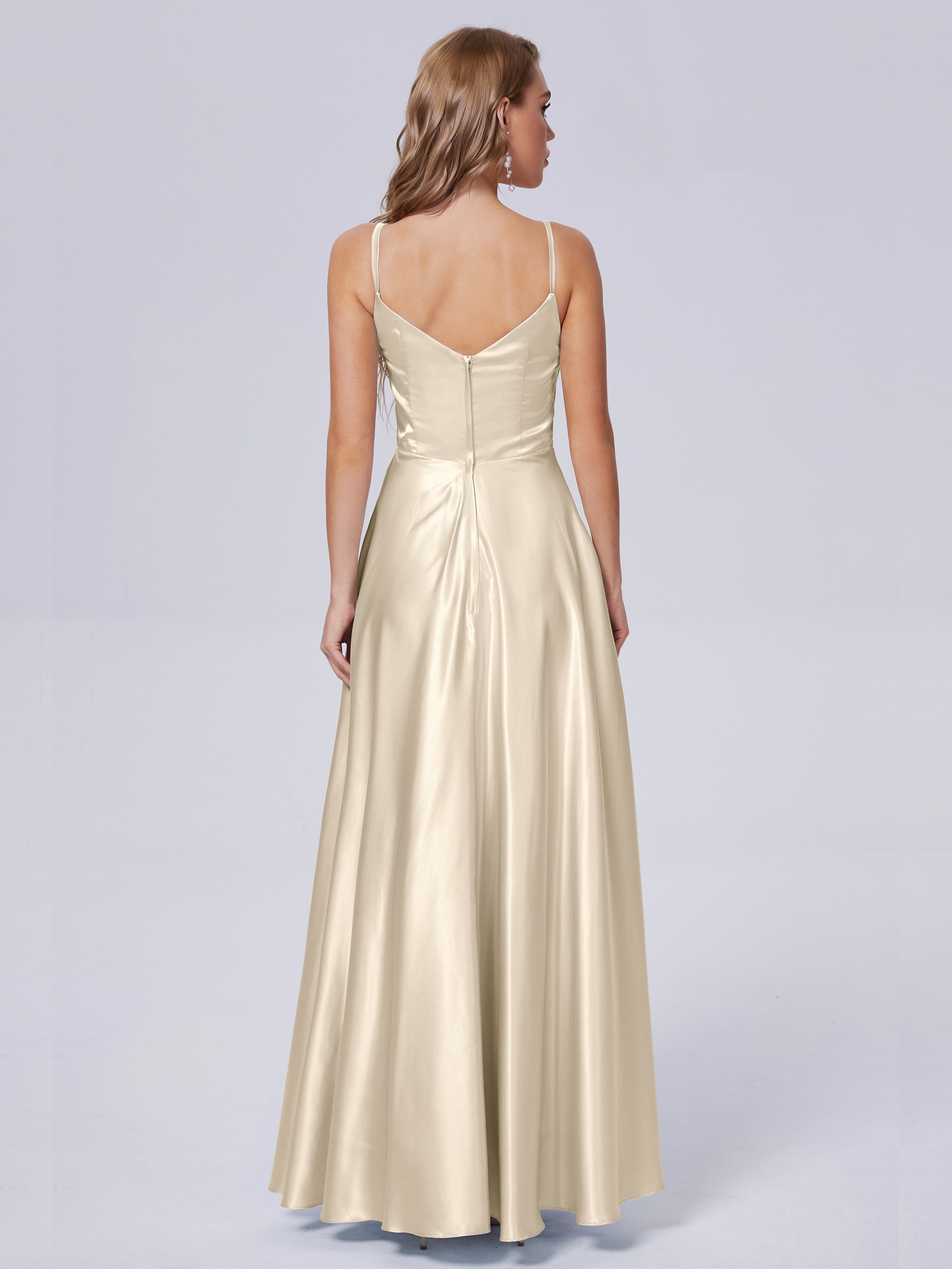 Lila Sexy Straps Soft Satin Long Bridesmaid Dresses