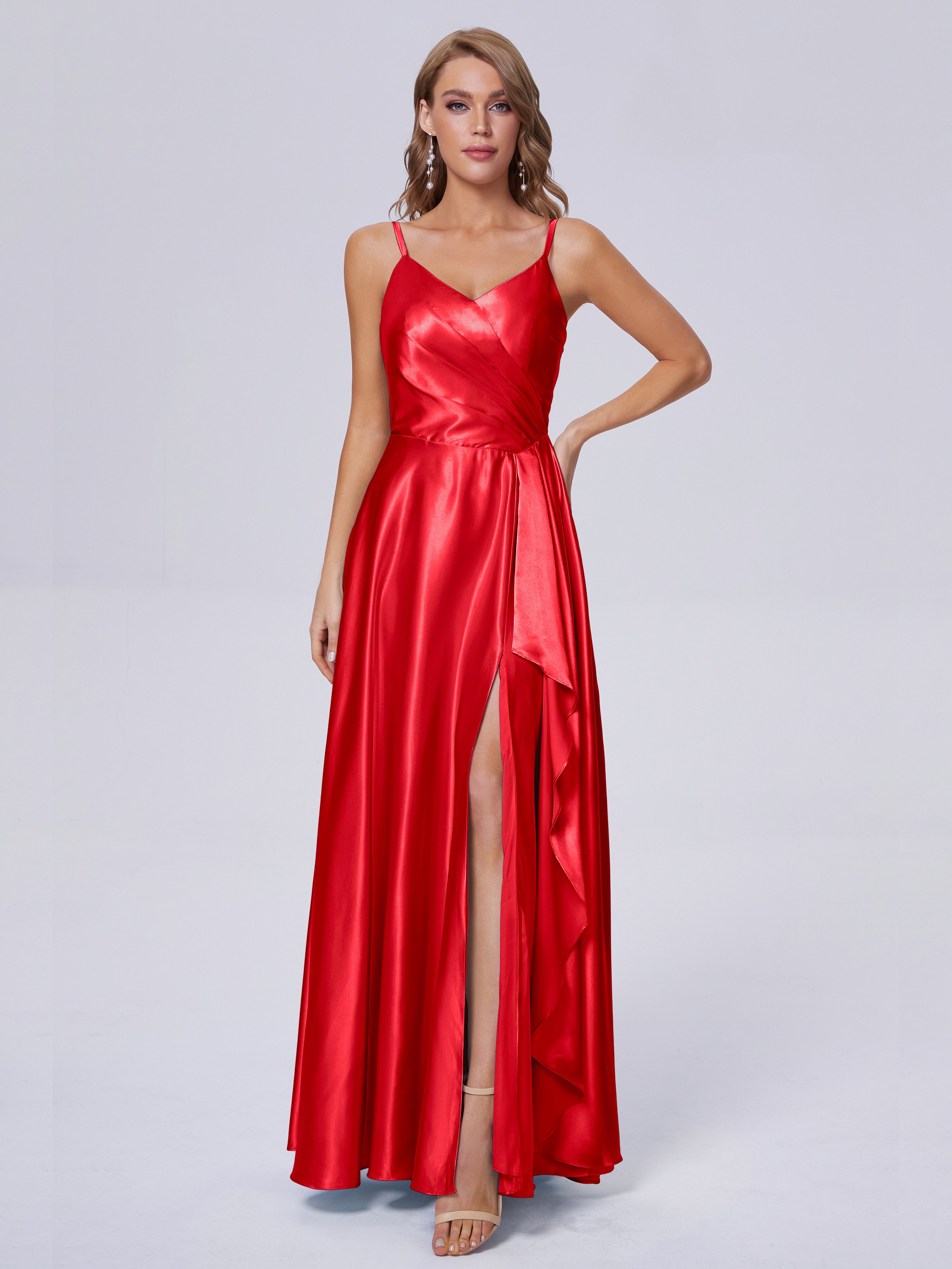 Lila Sexy Straps Soft Satin Long Bridesmaid Dresses