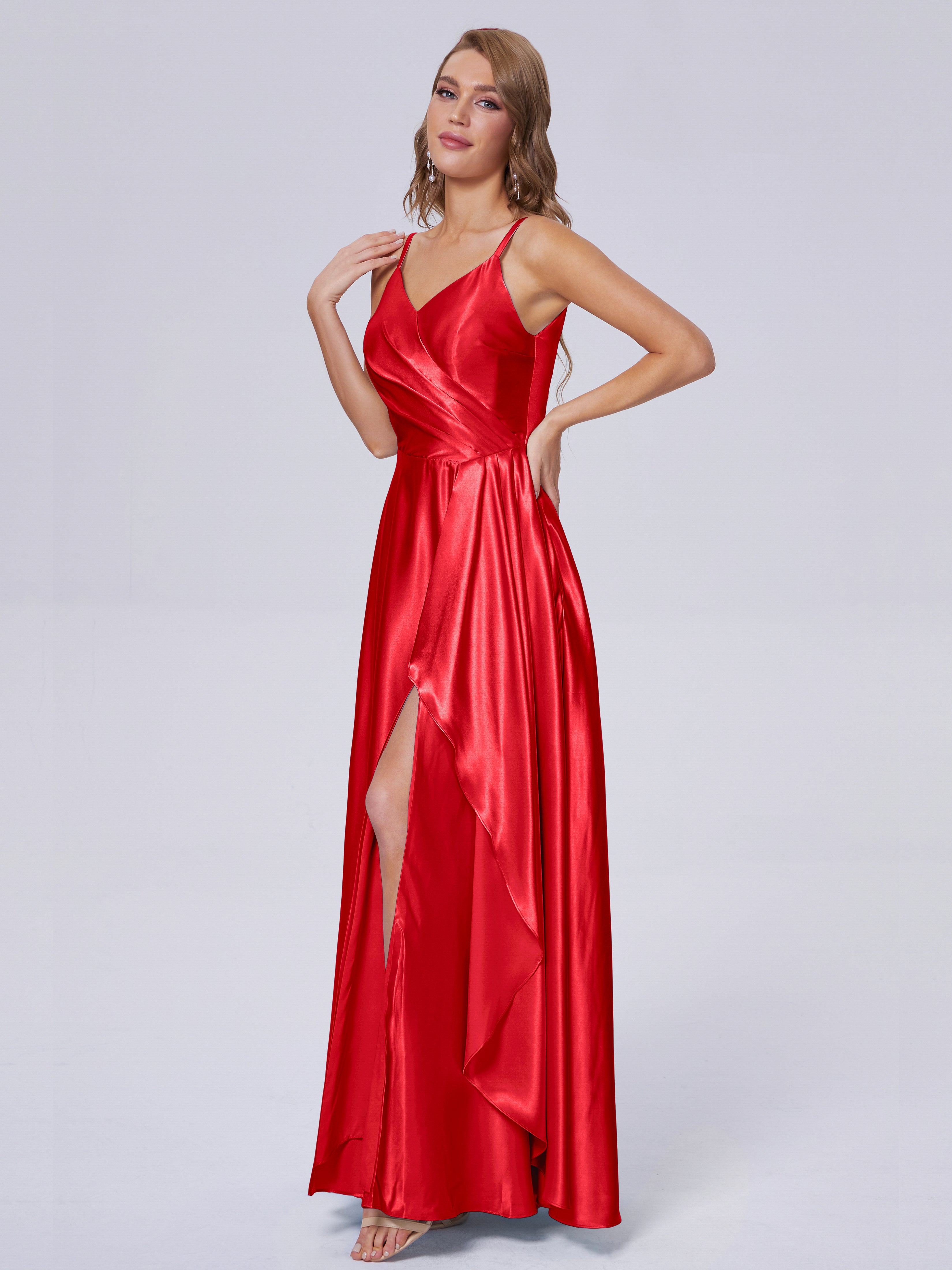 Lila Sexy Straps Soft Satin Long Bridesmaid Dresses