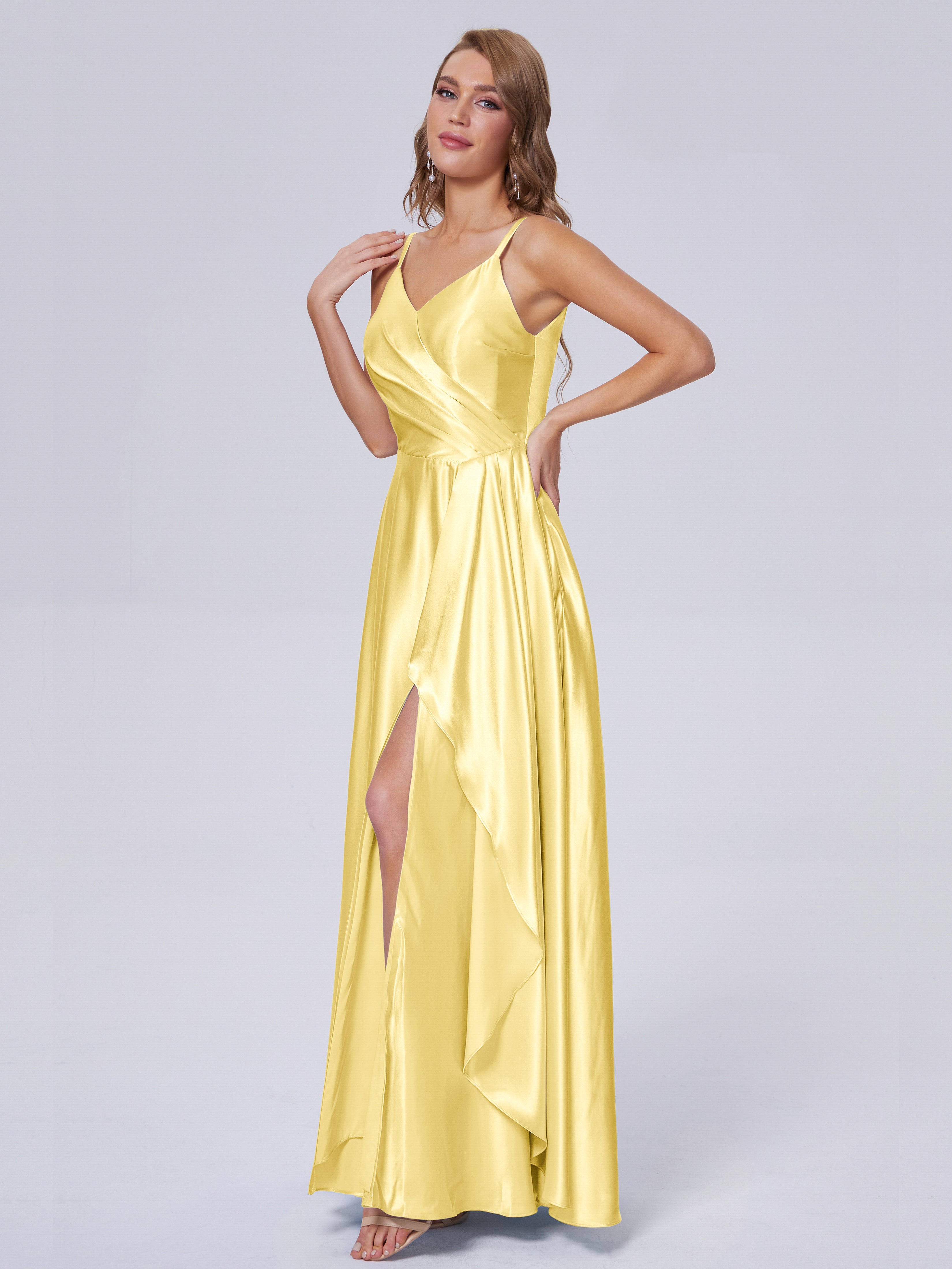 Lila Sexy Straps Soft Satin Long Bridesmaid Dresses