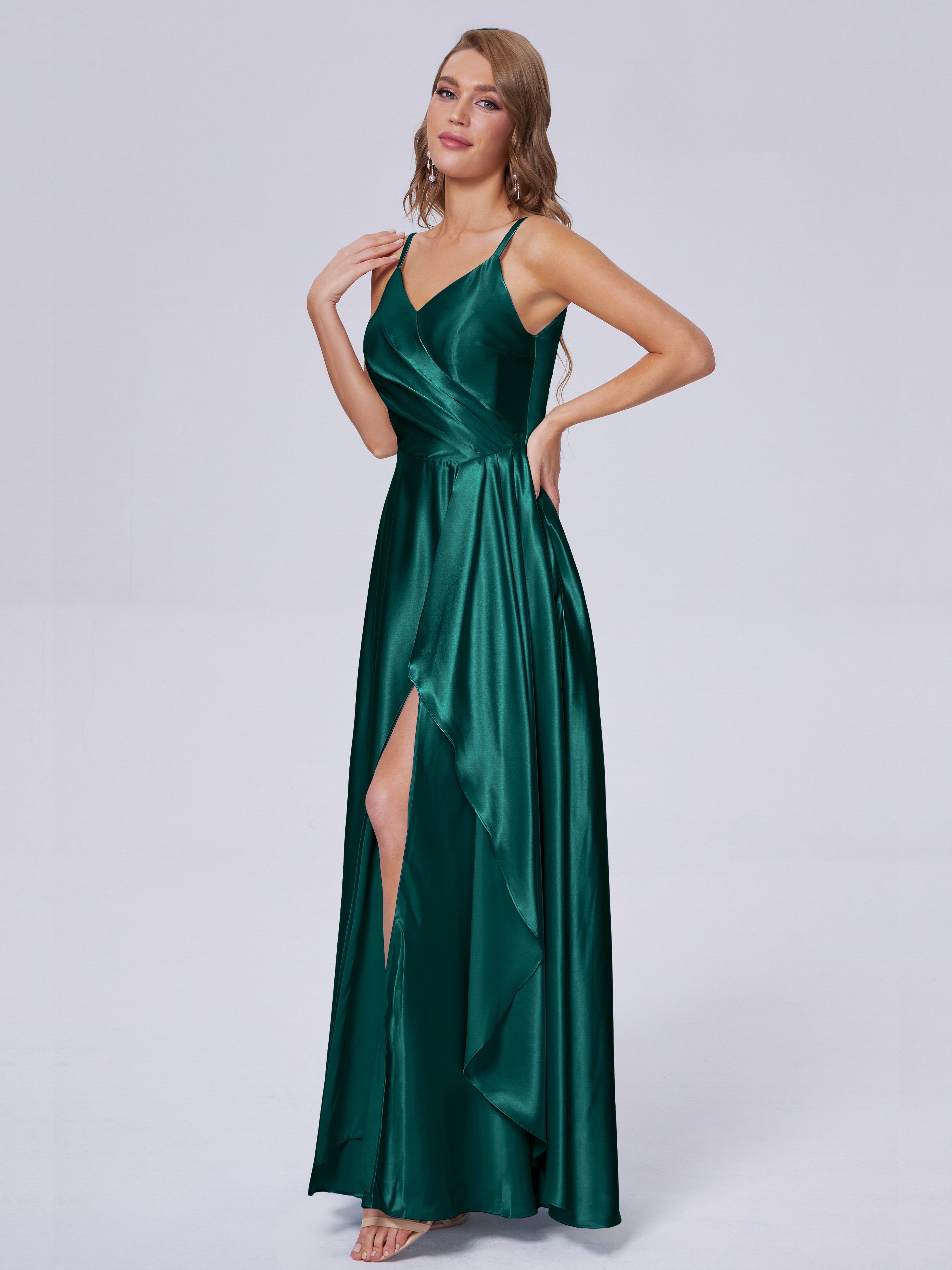 Lila Sexy Straps Soft Satin Long Bridesmaid Dresses