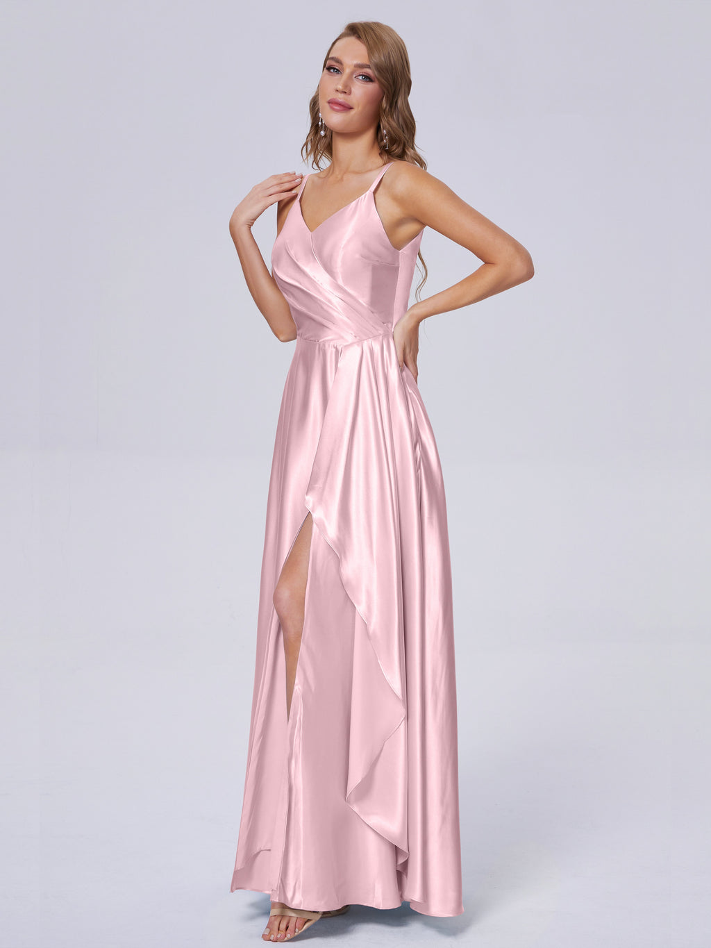 Lila Sexy Straps Soft Satin Long Bridesmaid Dresses