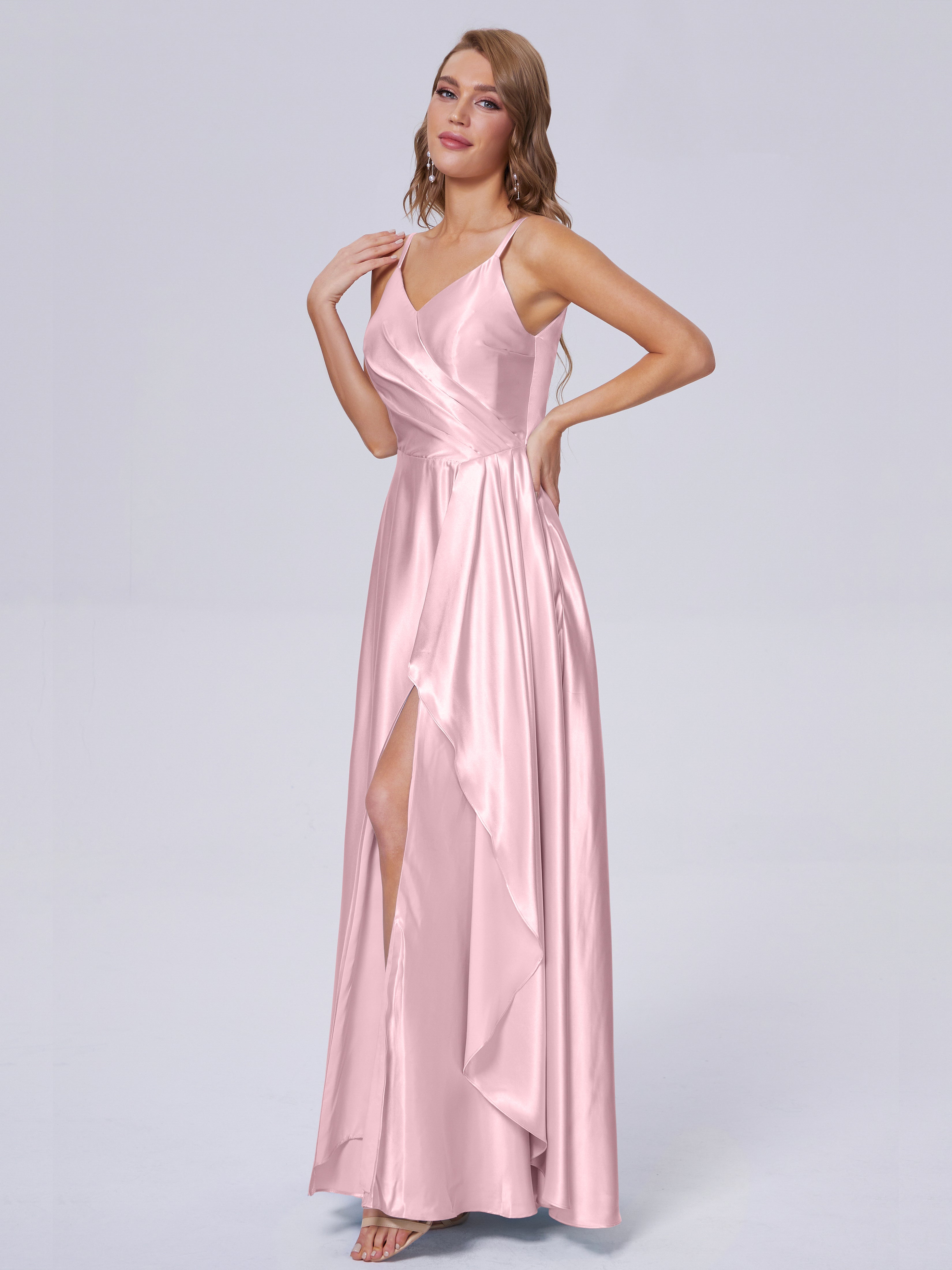 Lila Sexy Straps Soft Satin Long Bridesmaid Dresses