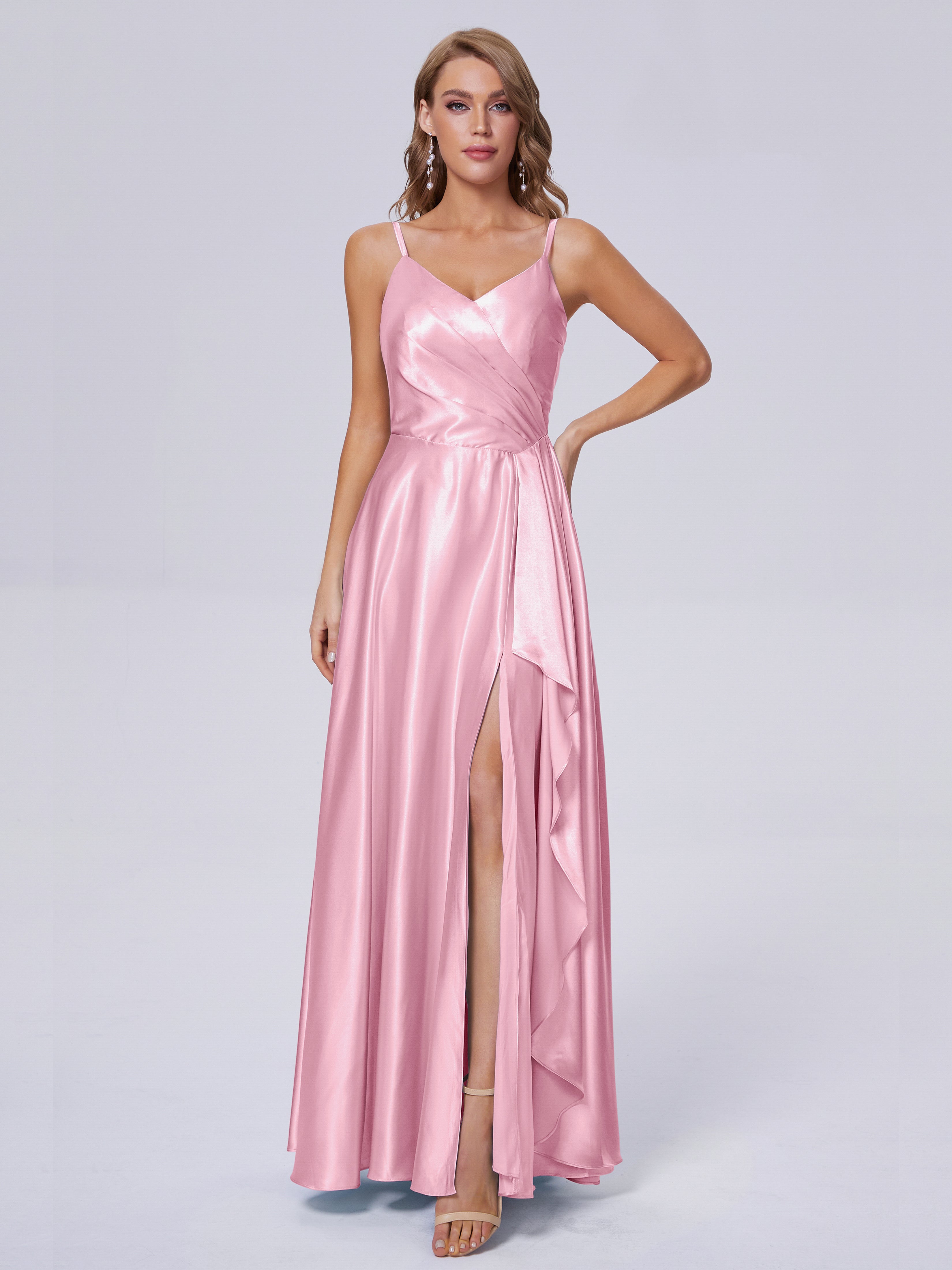 Lila Sexy Straps Soft Satin Long Bridesmaid Dresses