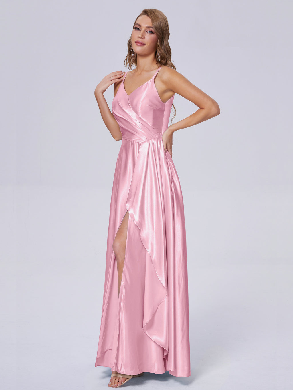 Lila Sexy Straps Soft Satin Long Bridesmaid Dresses