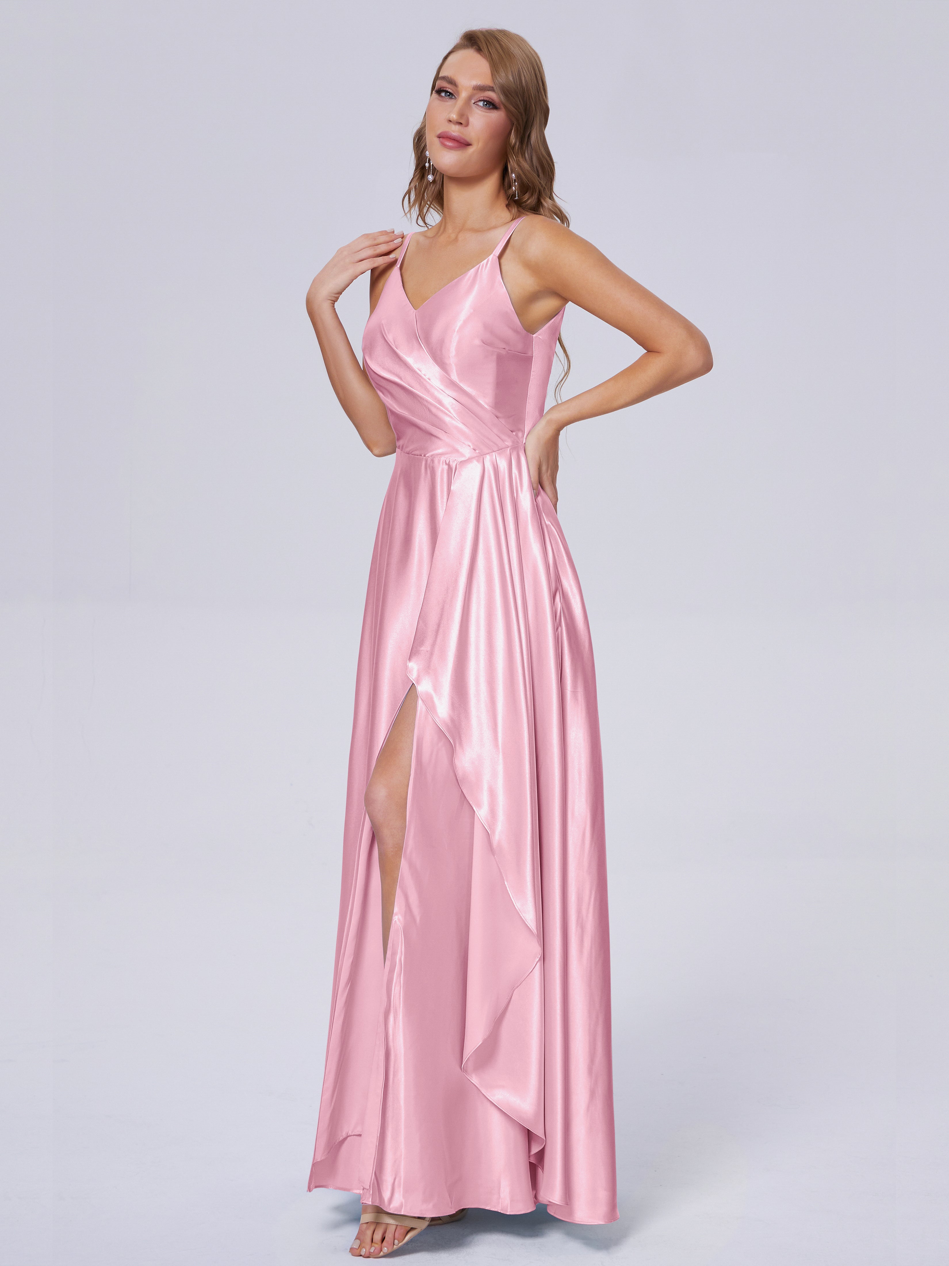 Lila Sexy Straps Soft Satin Long Bridesmaid Dresses