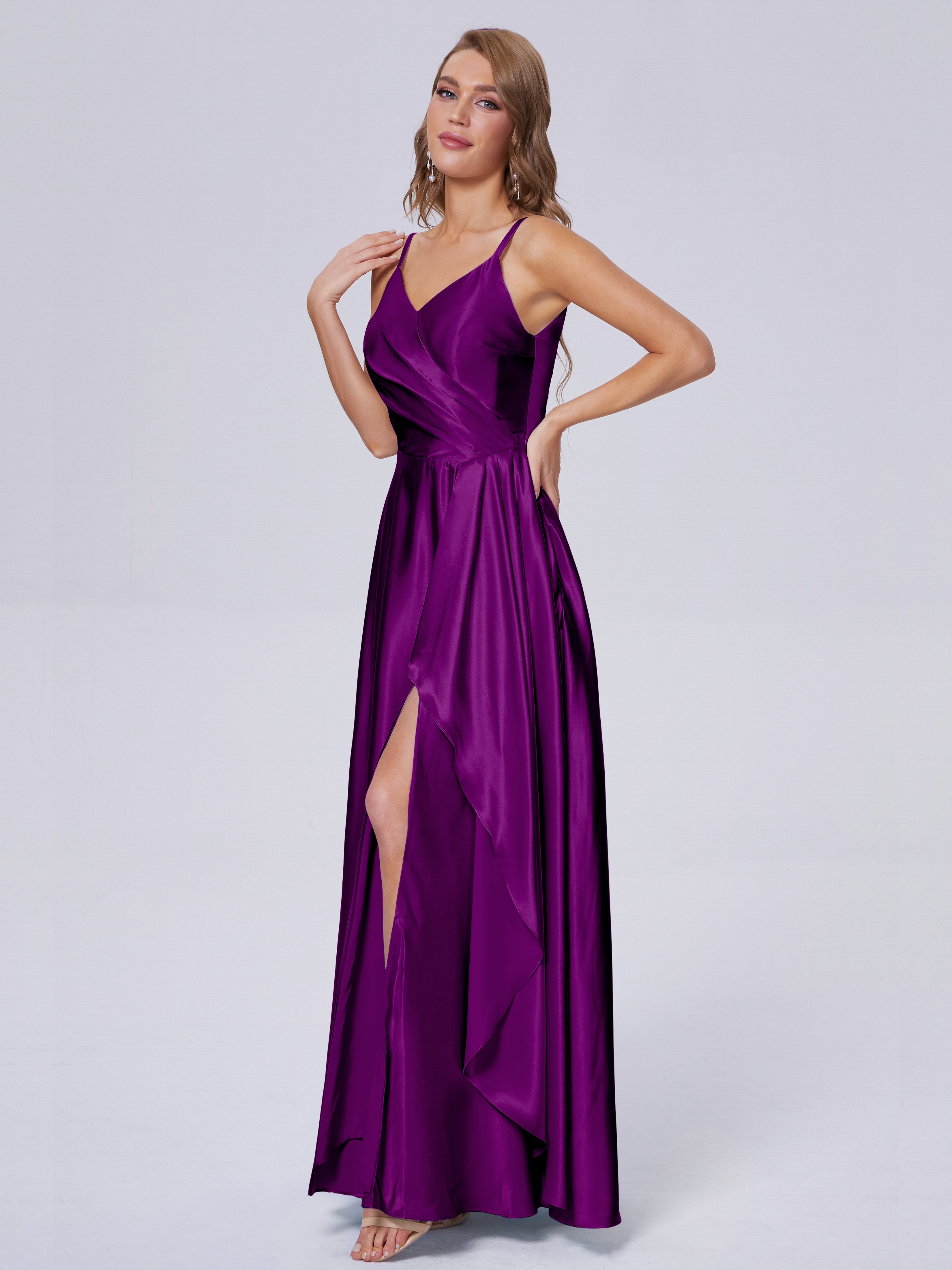 Lila Sexy Straps Soft Satin Long Bridesmaid Dresses