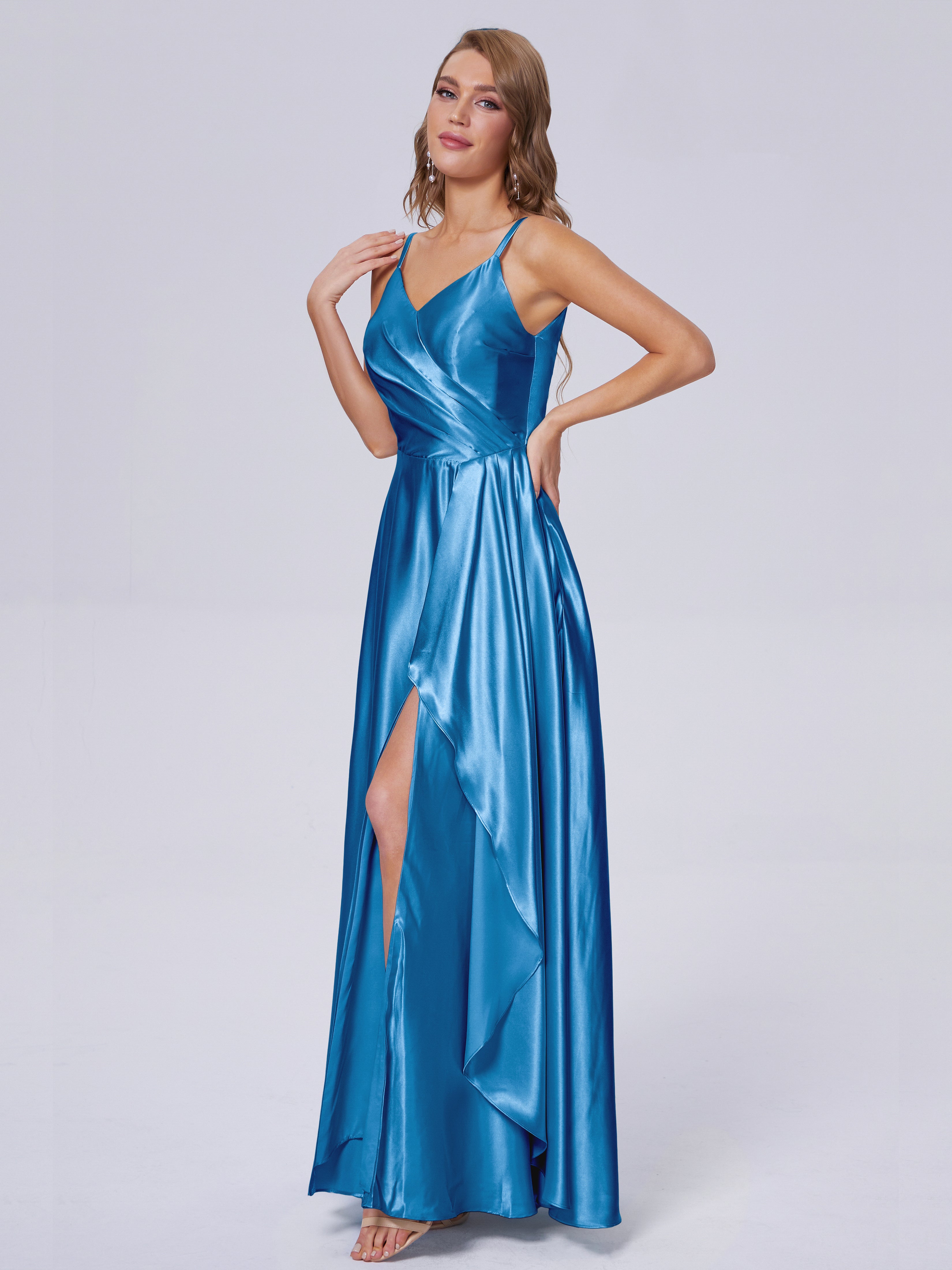 Lila Sexy Straps Soft Satin Long Bridesmaid Dresses