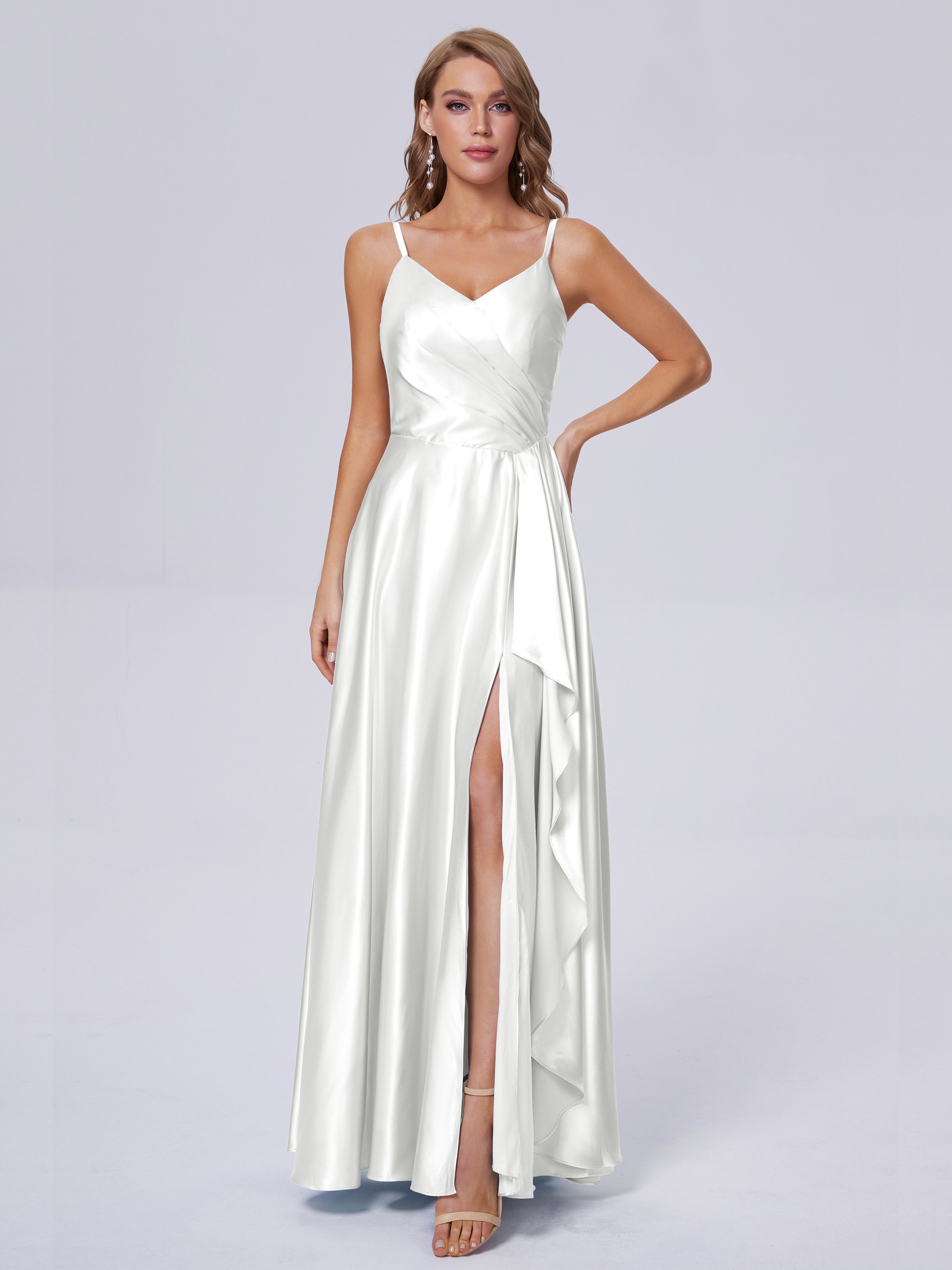 Lila Sexy Straps Soft Satin Long Bridesmaid Dresses