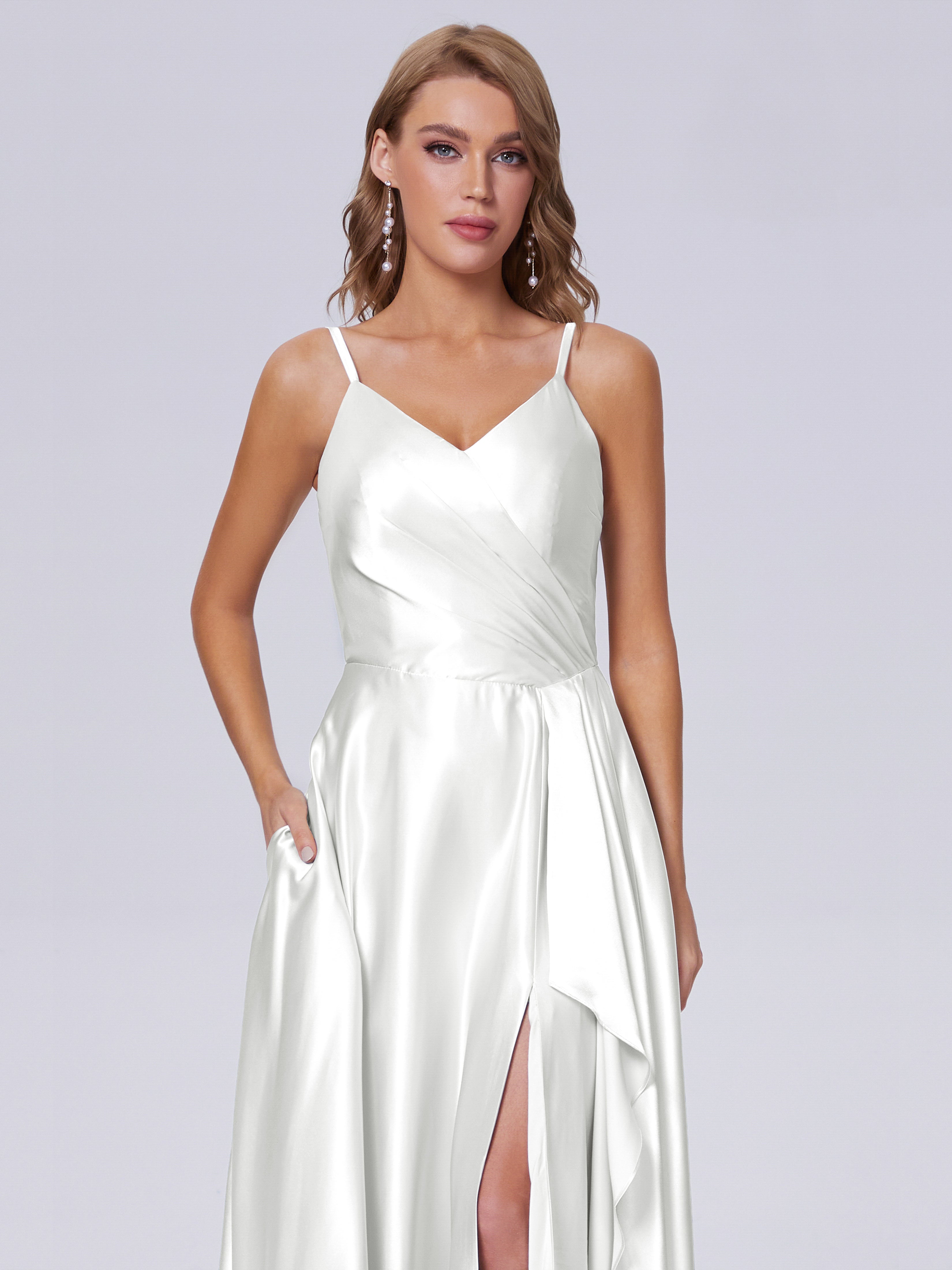 Lila Sexy Straps Soft Satin Long Bridesmaid Dresses