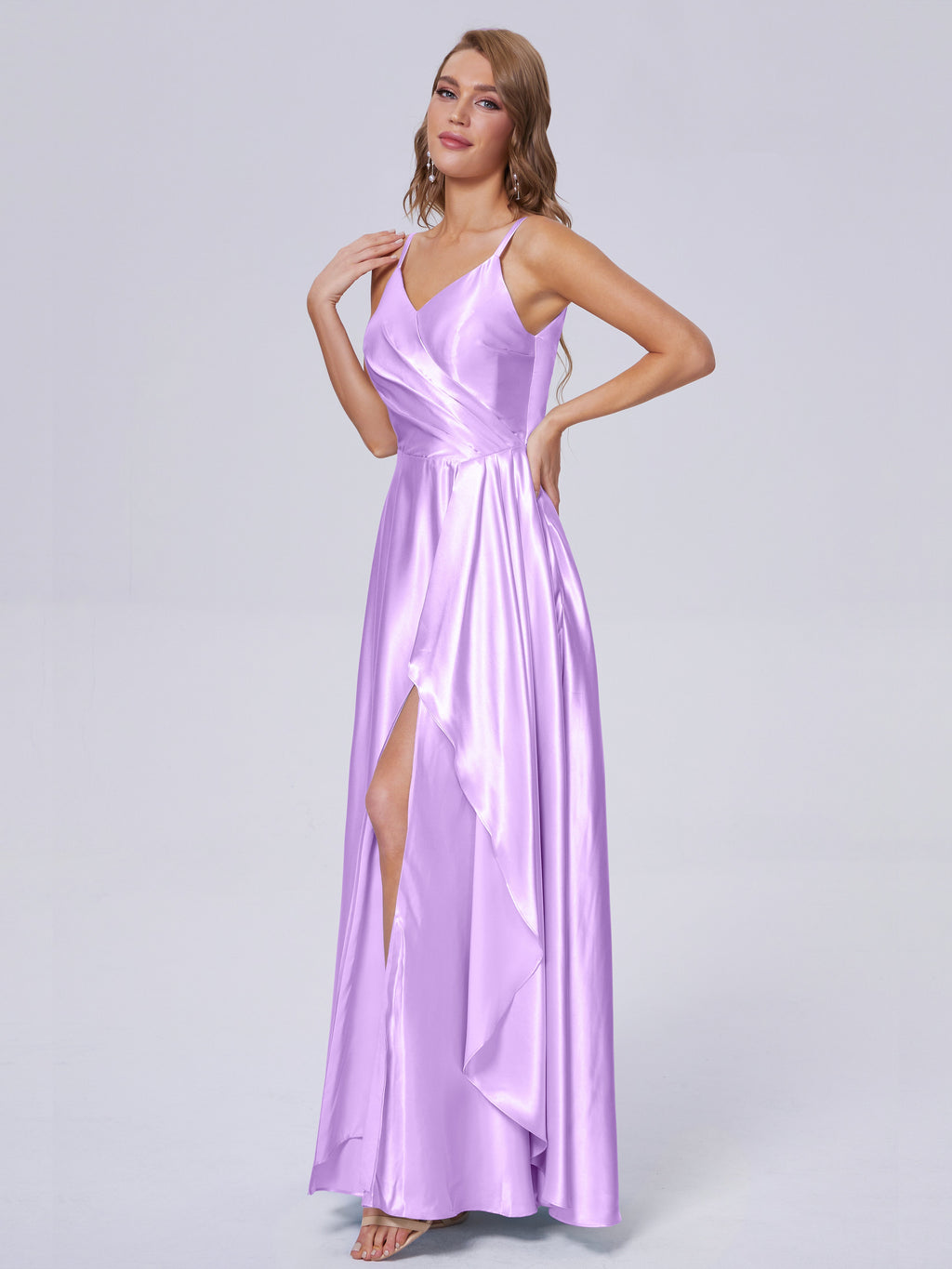 Lila Sexy Straps Soft Satin Long Bridesmaid Dresses