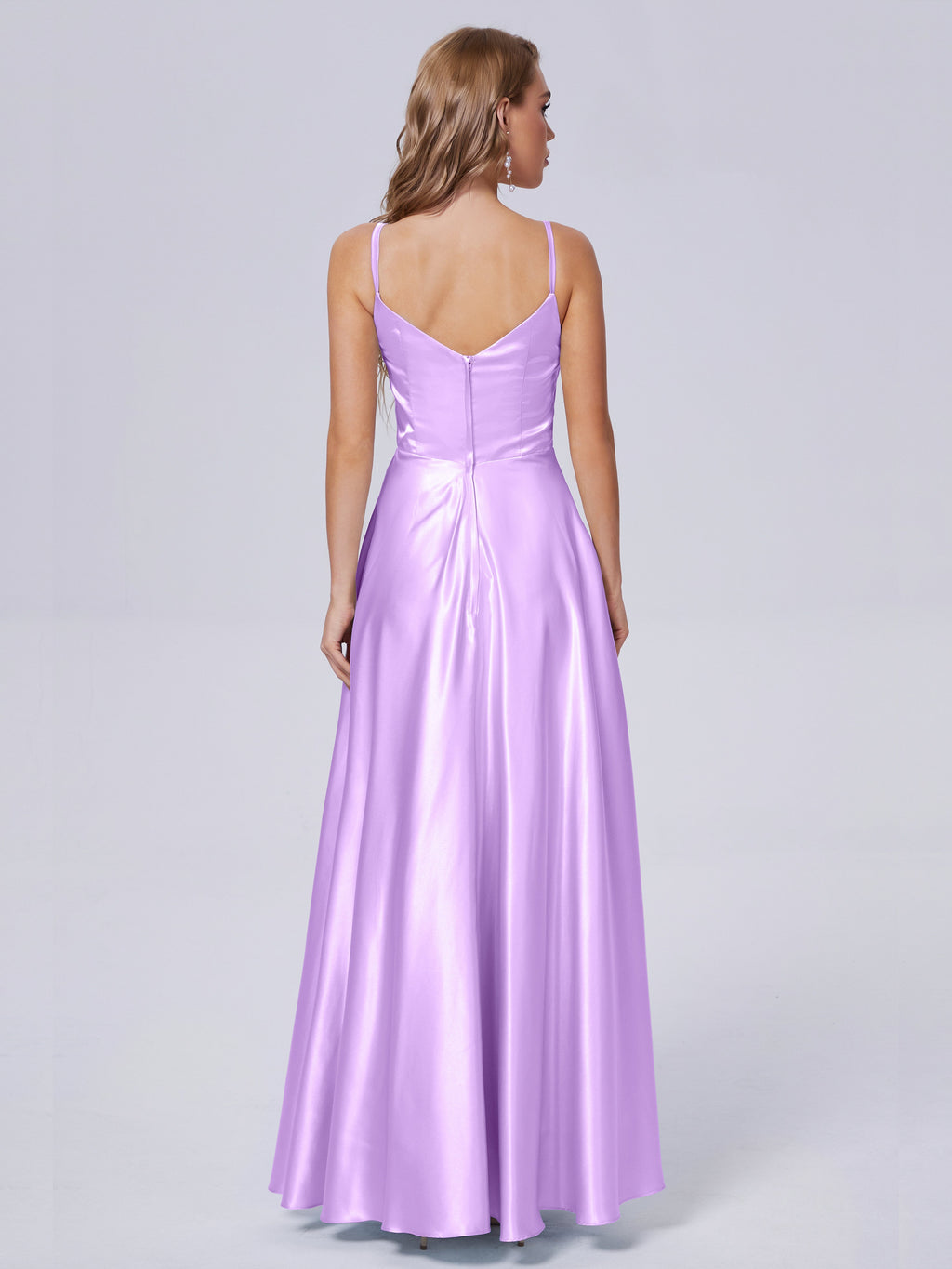 Lila Sexy Straps Soft Satin Long Bridesmaid Dresses