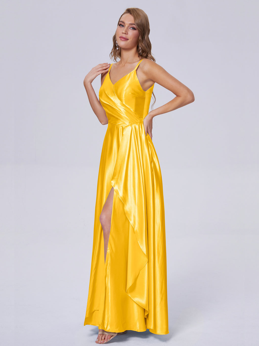 Lila Sexy Straps Soft Satin Long Bridesmaid Dresses