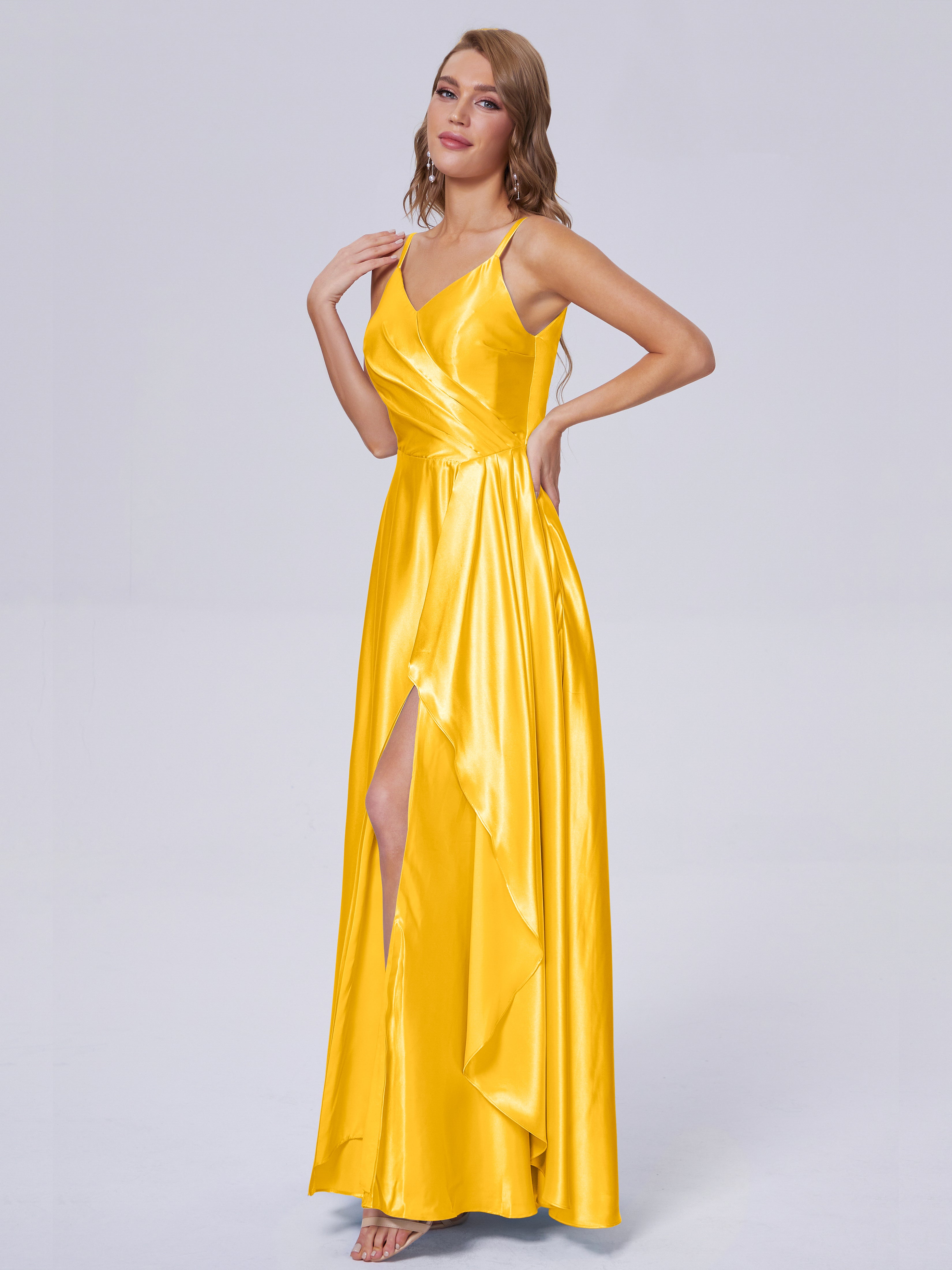 Lila Sexy Straps Soft Satin Long Bridesmaid Dresses
