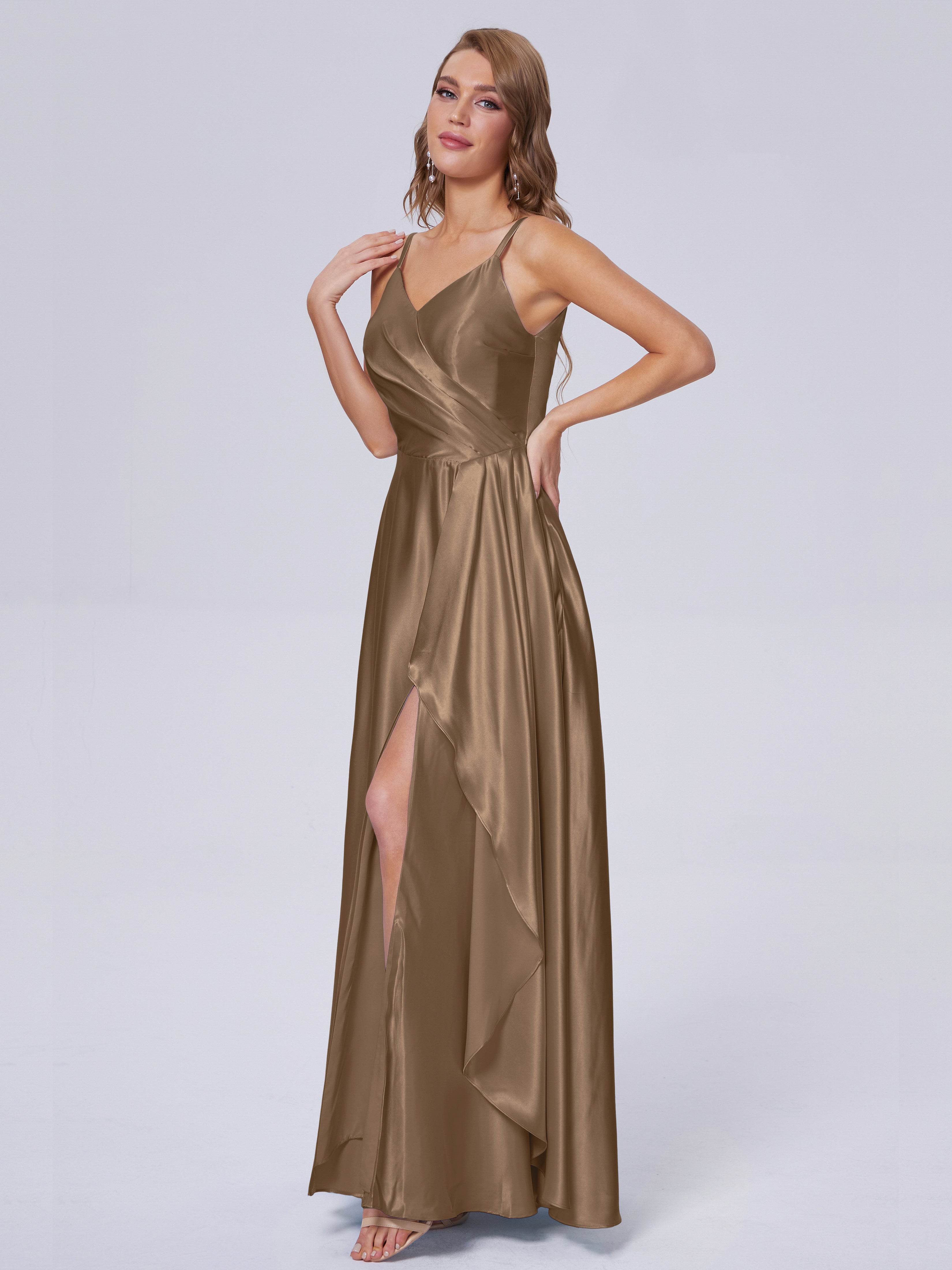Lila Sexy Straps Soft Satin Long Bridesmaid Dresses