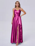 Lila Sexy Straps Soft Satin Long Bridesmaid Dresses