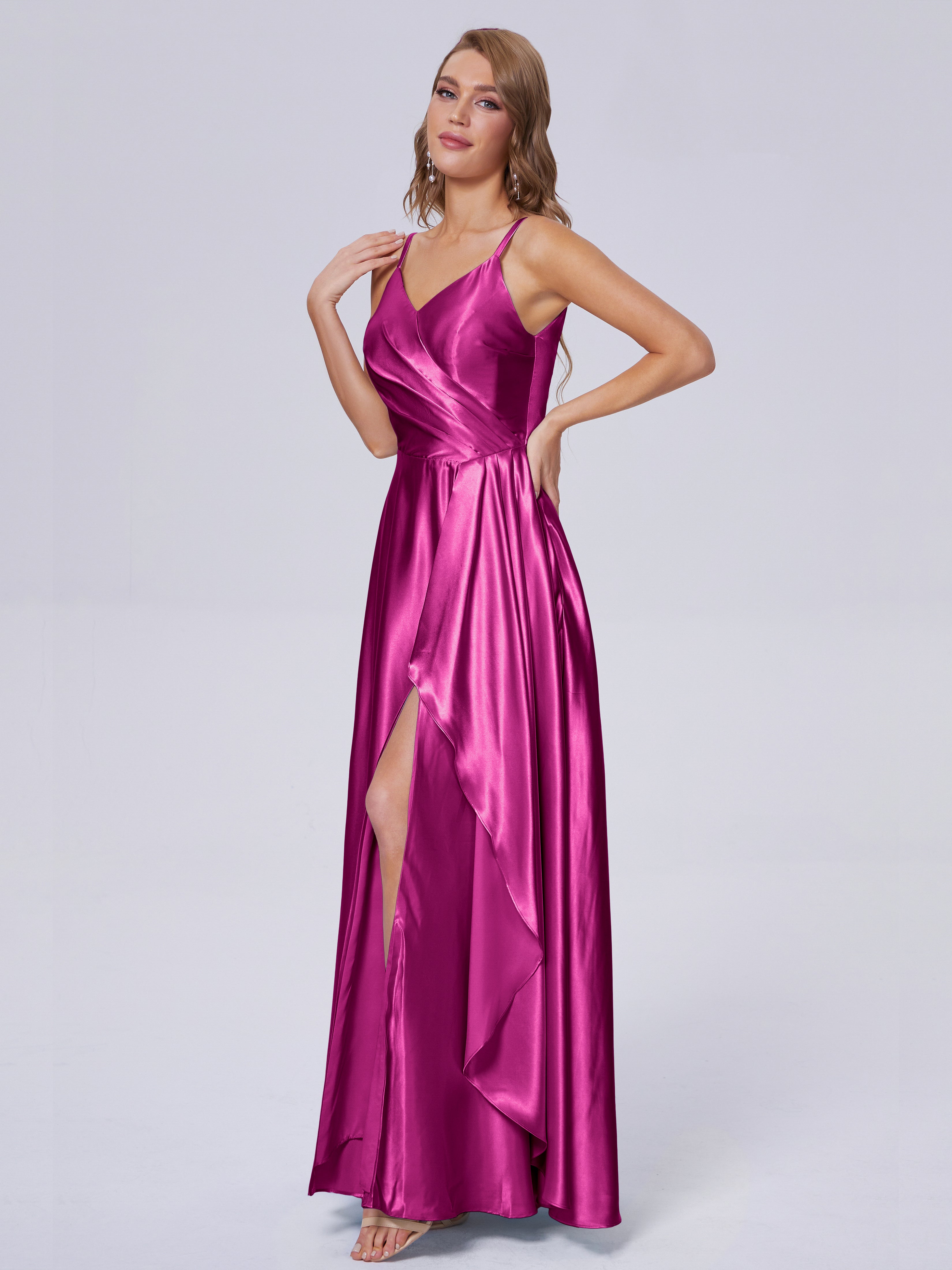 Lila Sexy Straps Soft Satin Long Bridesmaid Dresses