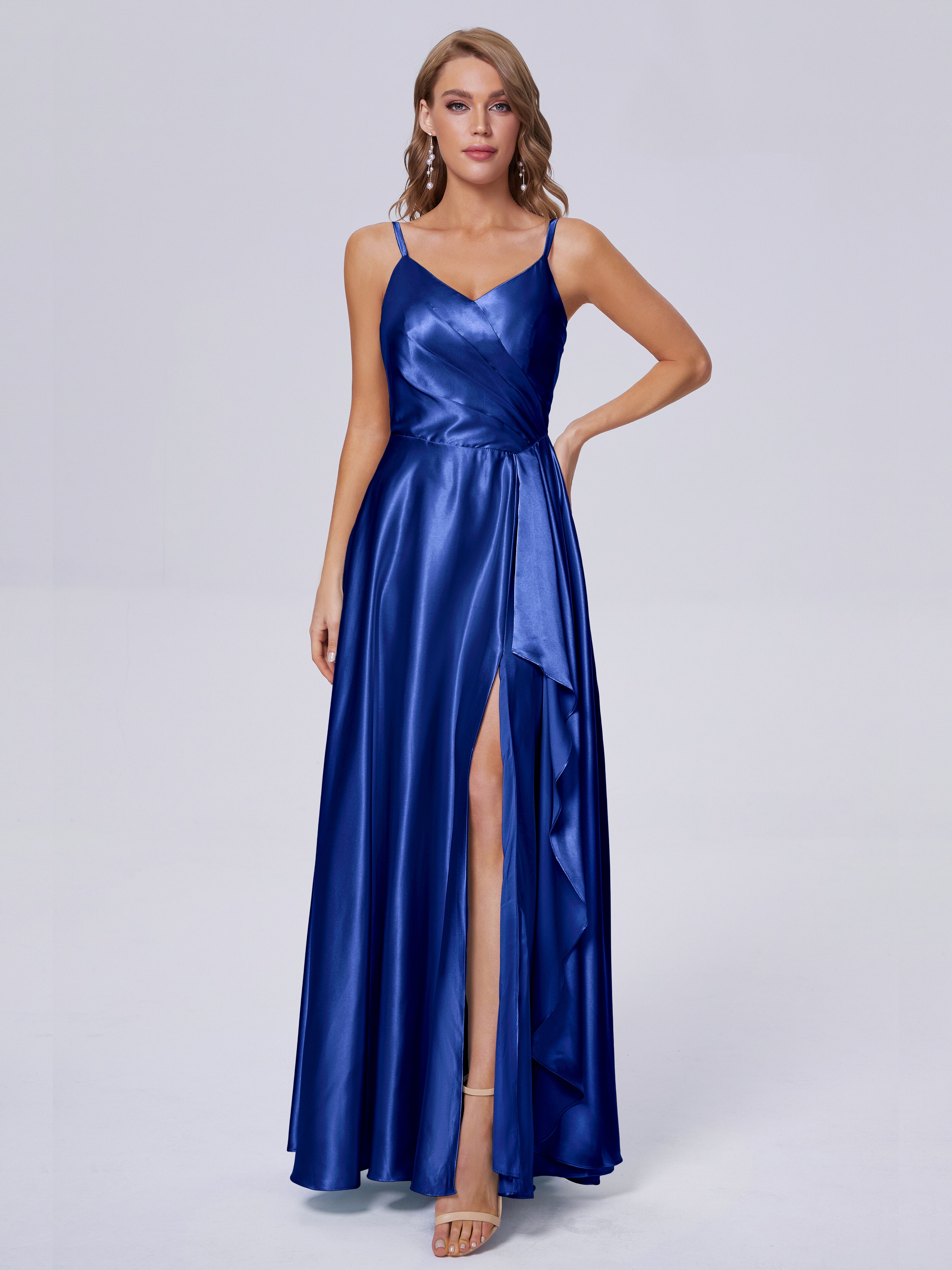 Lila Sexy Straps Soft Satin Long Bridesmaid Dresses
