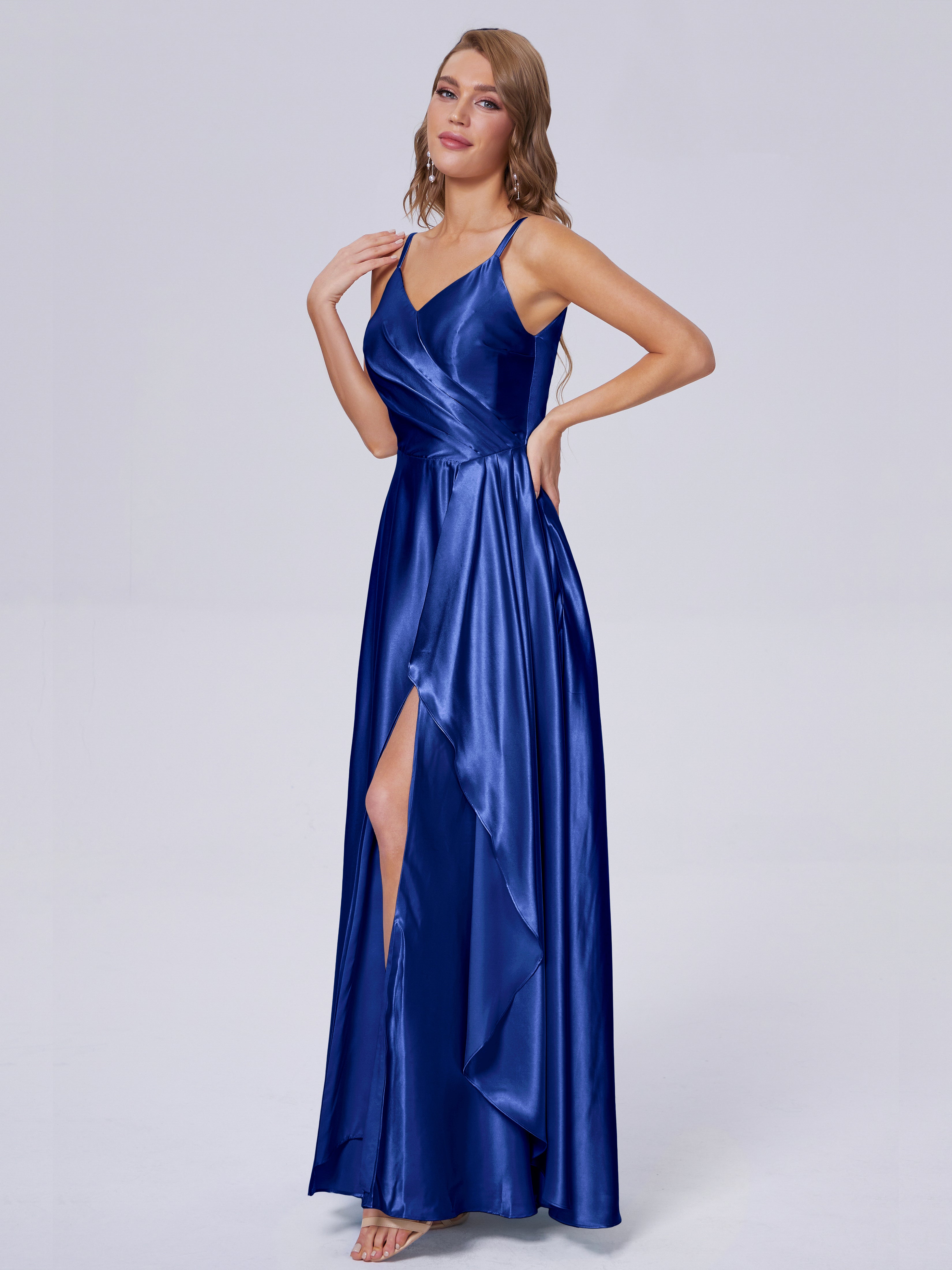 Lila Sexy Straps Soft Satin Long Bridesmaid Dresses